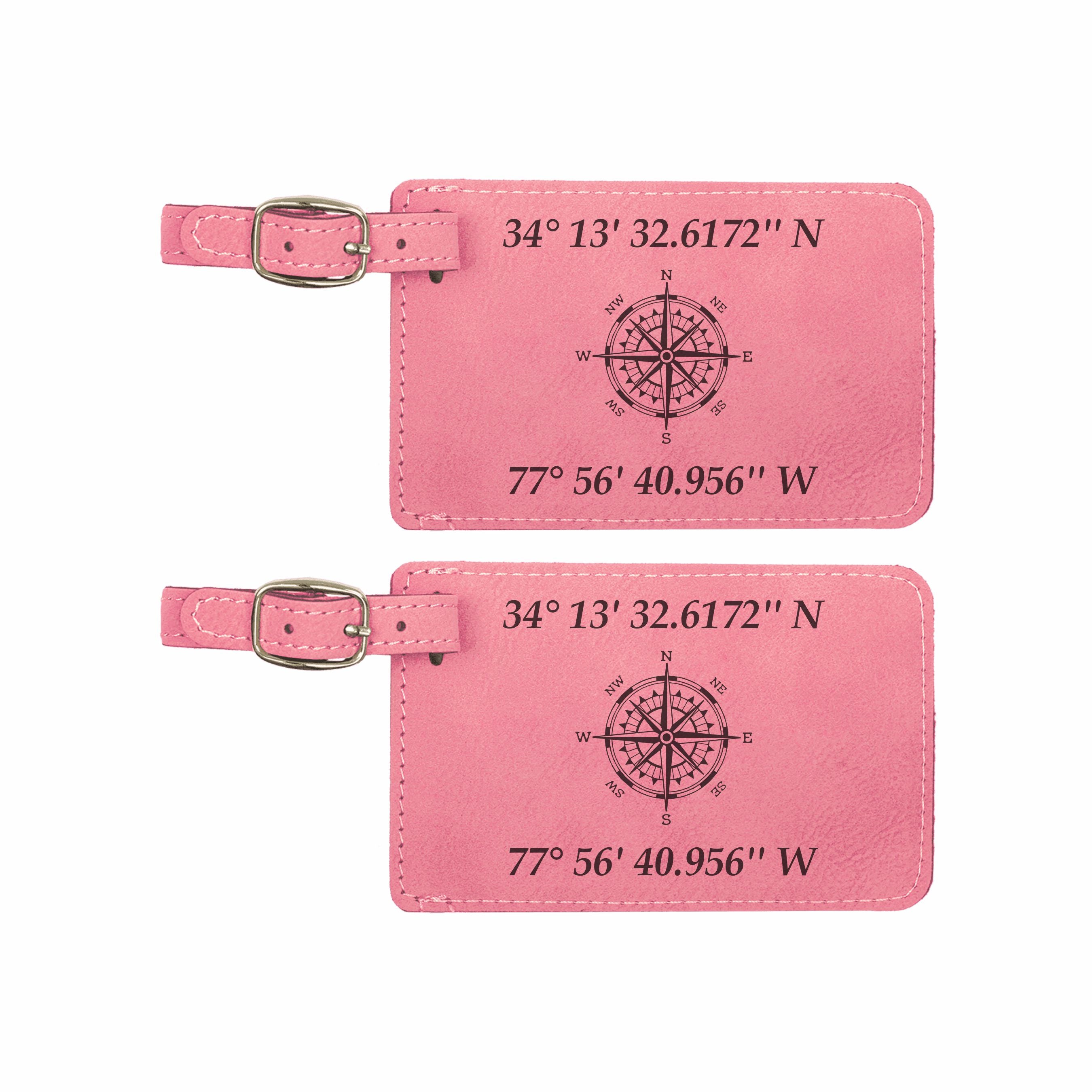 Personalized Compass Rose with Custom Coordinates Engraved Leatherette Luggage Tags 2 pack