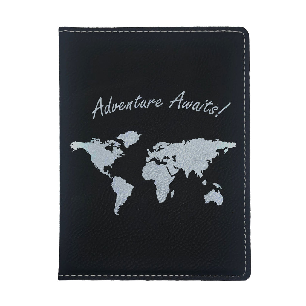 Adventure Awaits World Map Engraved Leatherette Passport Holder