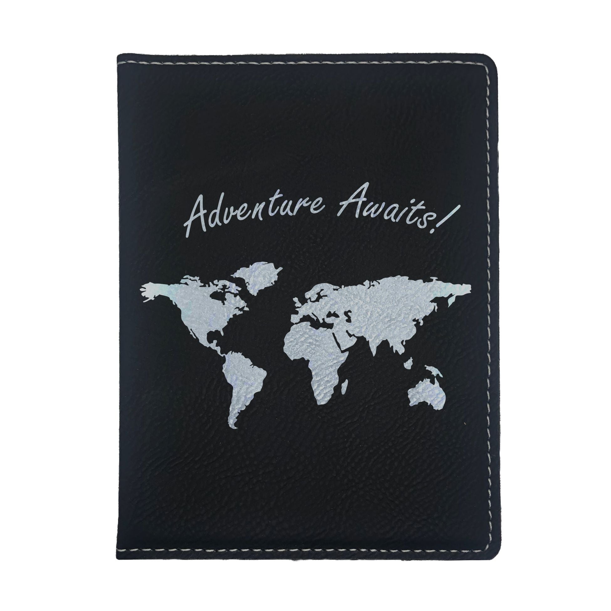 Adventure Awaits World Map Engraved Leatherette Passport Holder