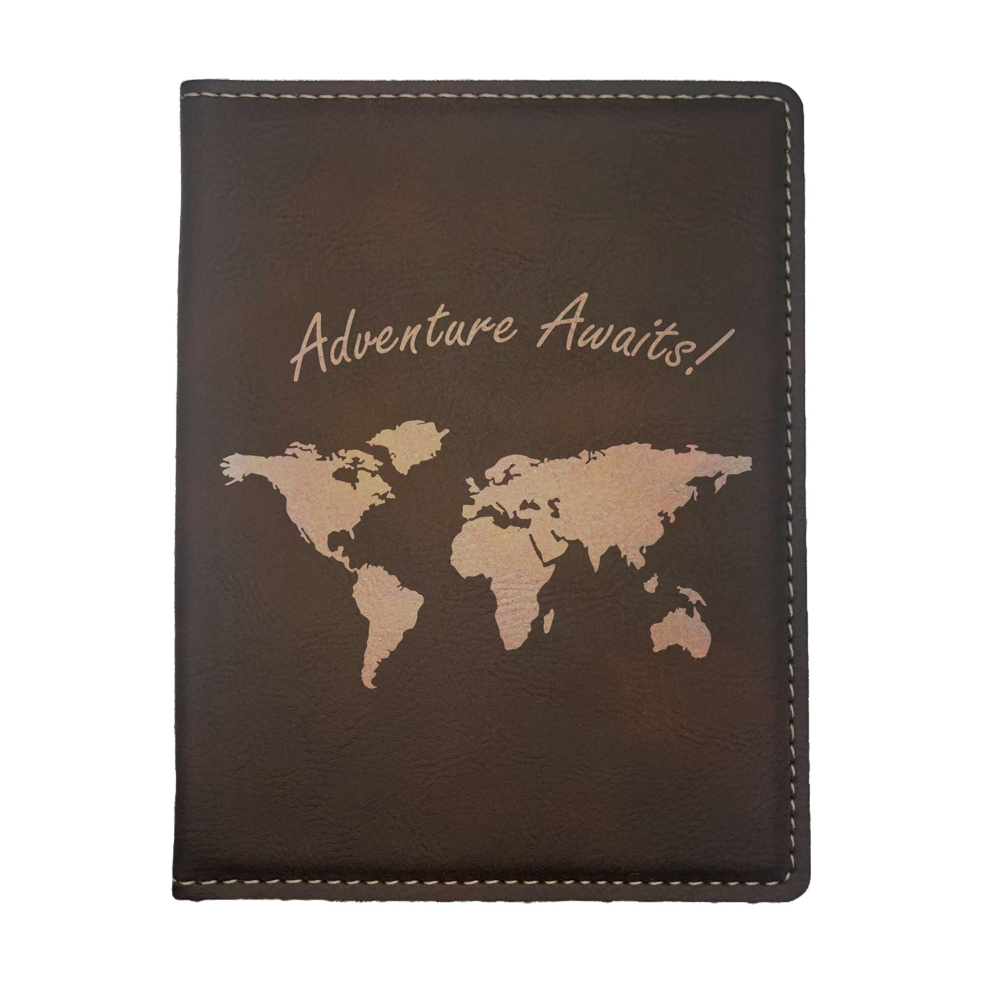 Adventure Awaits World Map Engraved Leatherette Passport Holder