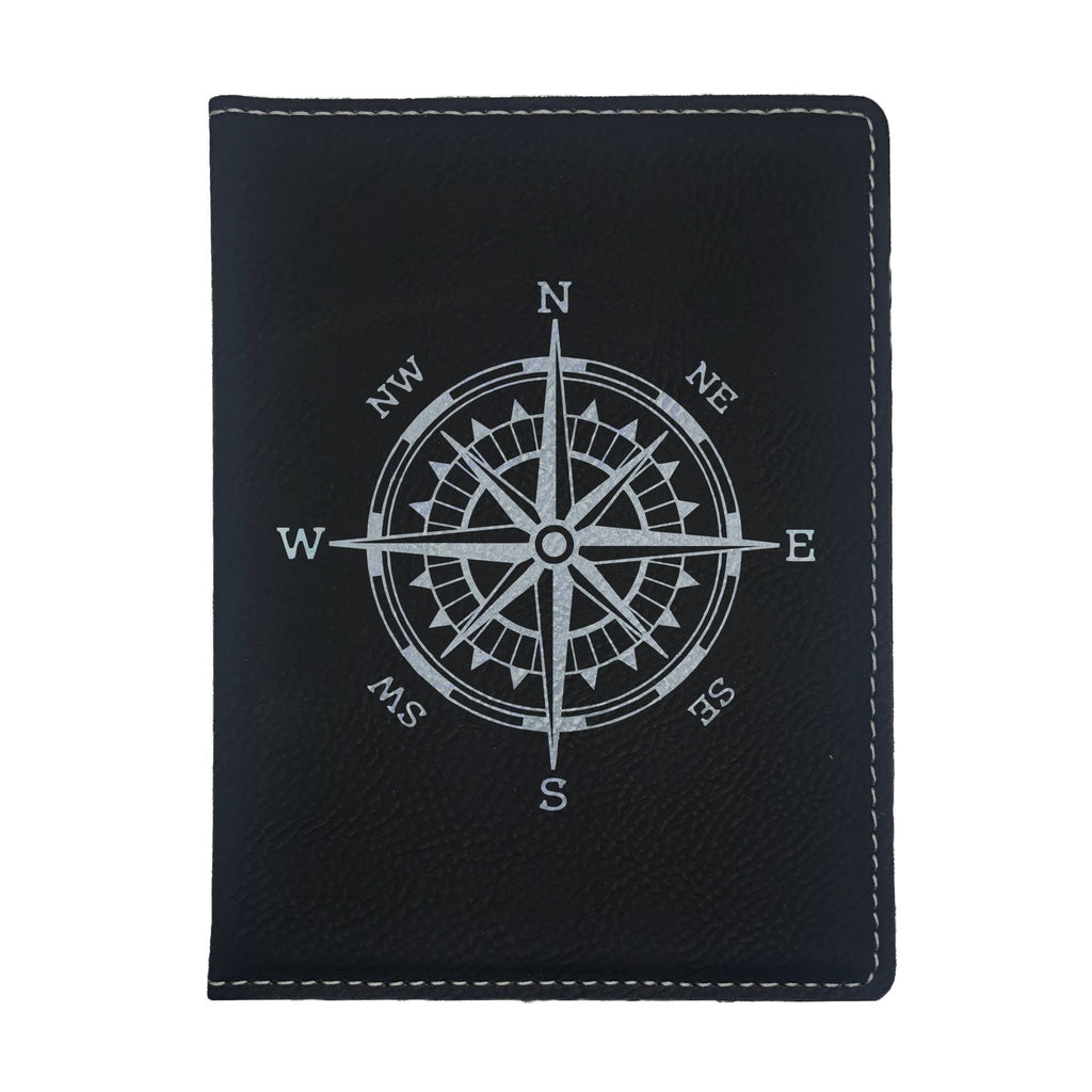 Compass Rose Engraved Leatherette Passport Holder