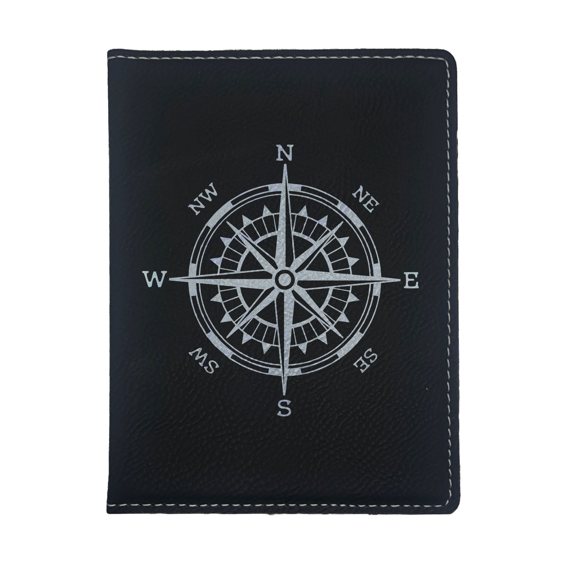 Compass Rose Engraved Leatherette Passport Holder