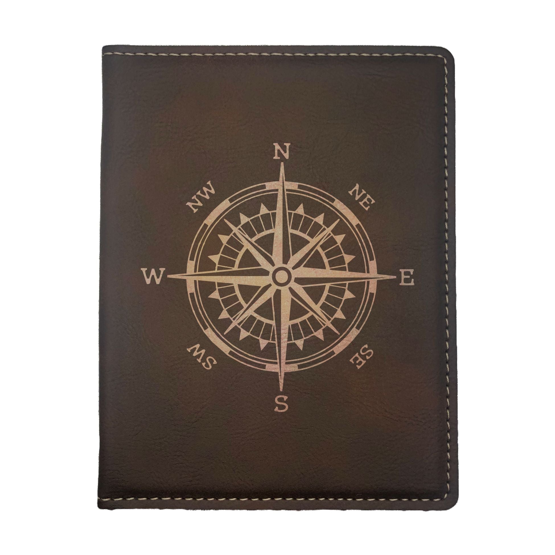 Compass Rose Engraved Leatherette Passport Holder