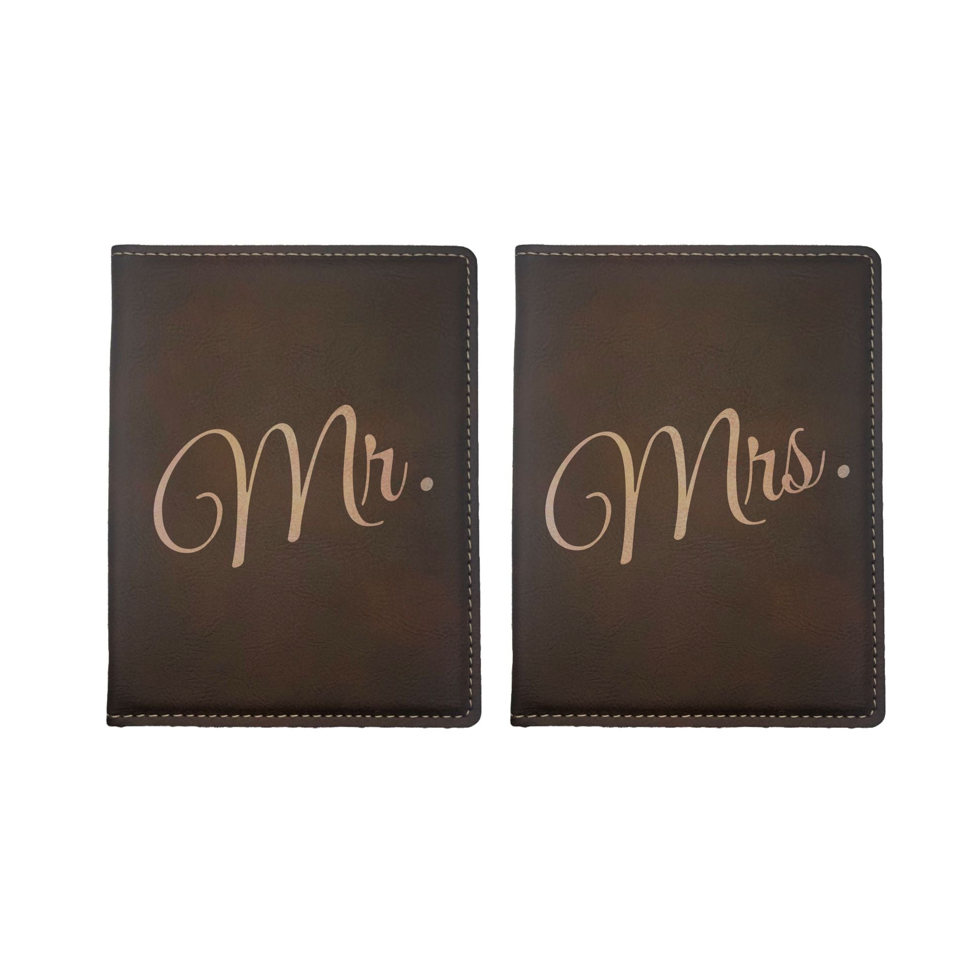 Mr. and Mrs. Engraved Leatherette Passport Holder Combo Pack