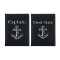 Captain and First Mate with Anchor Engraved Leatherette Passport Holder Combo Pack
