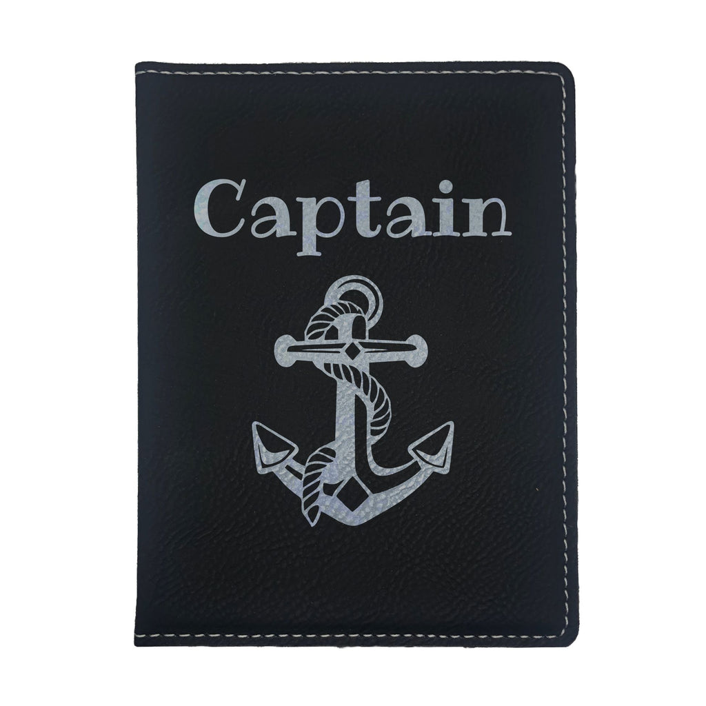 Captain with Nautical Anchor Engraved Leatherette Passport Holder
