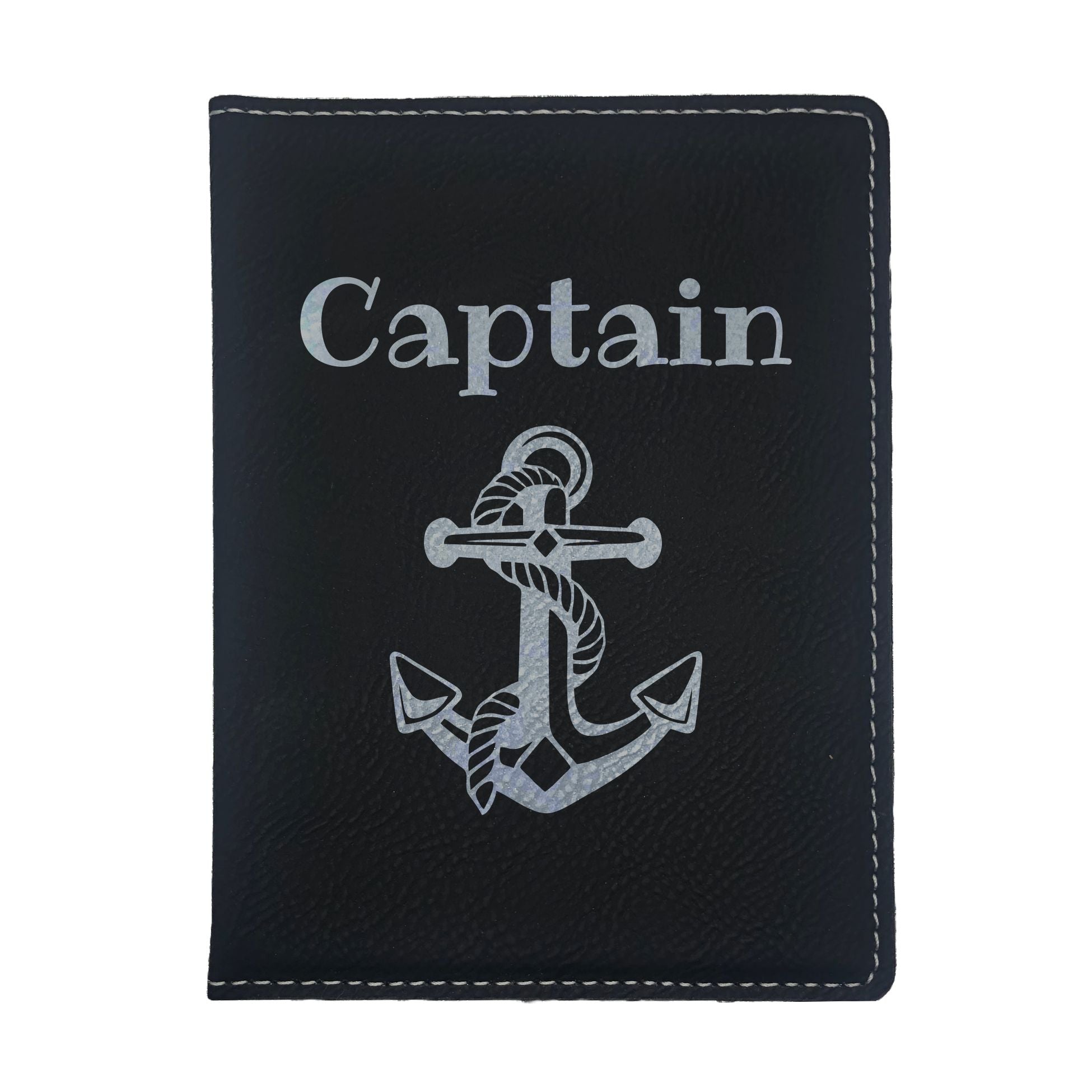 Captain with Nautical Anchor Engraved Leatherette Passport Holder