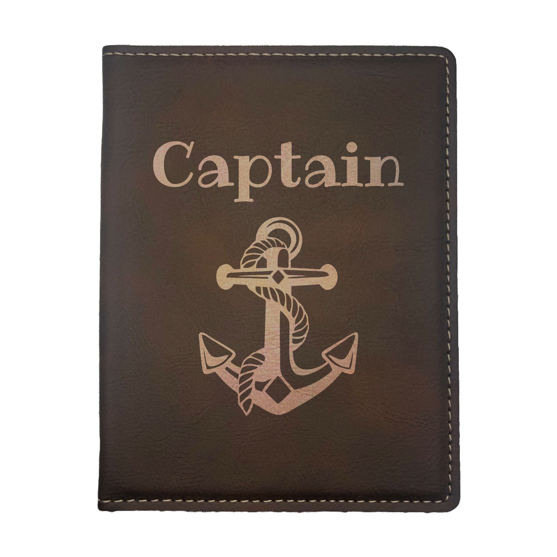 Captain with Nautical Anchor Engraved Leatherette Passport Holder