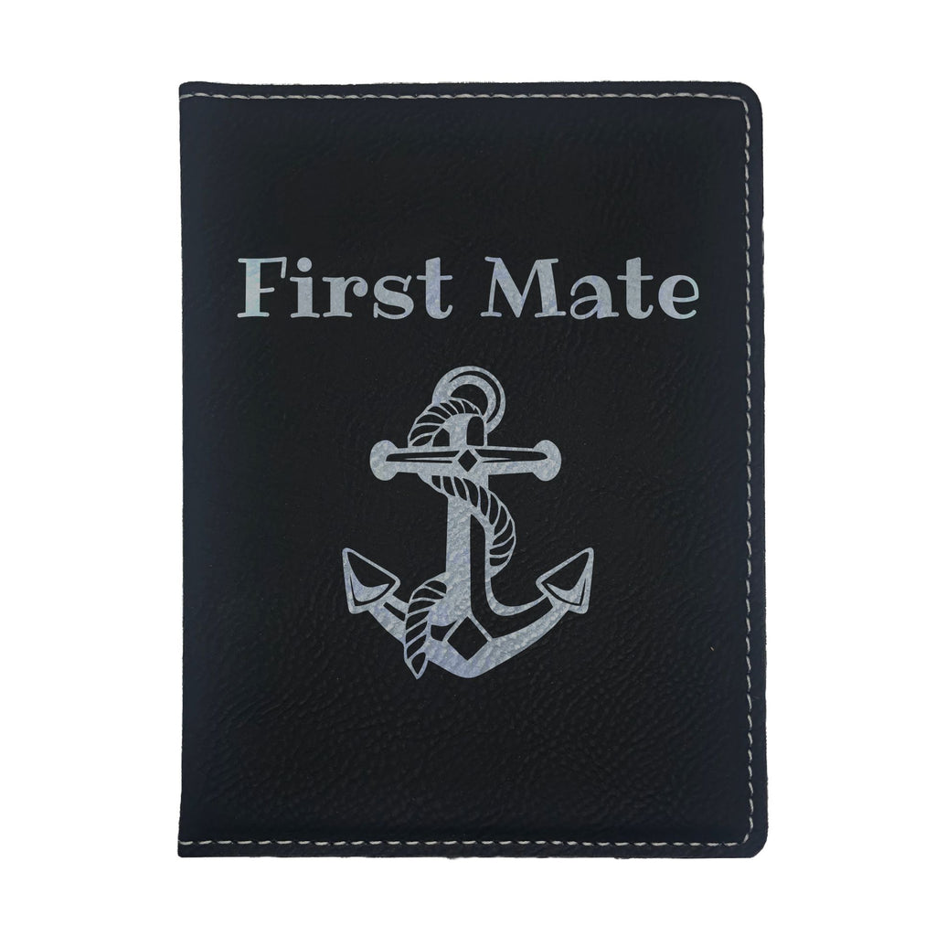 First Mate with Nautical Anchor Engraved Leatherette Passport Holder