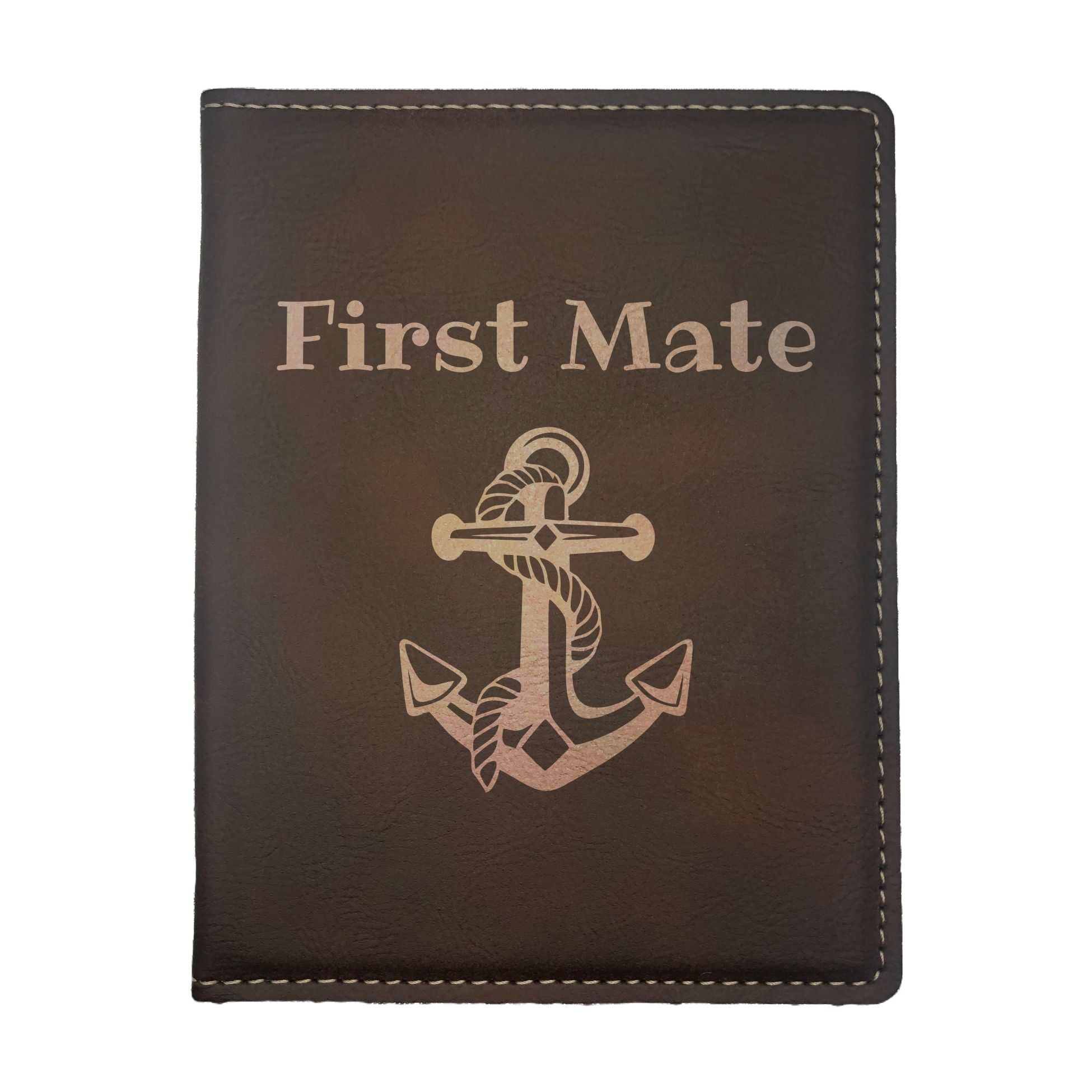First Mate with Nautical Anchor Engraved Leatherette Passport Holder