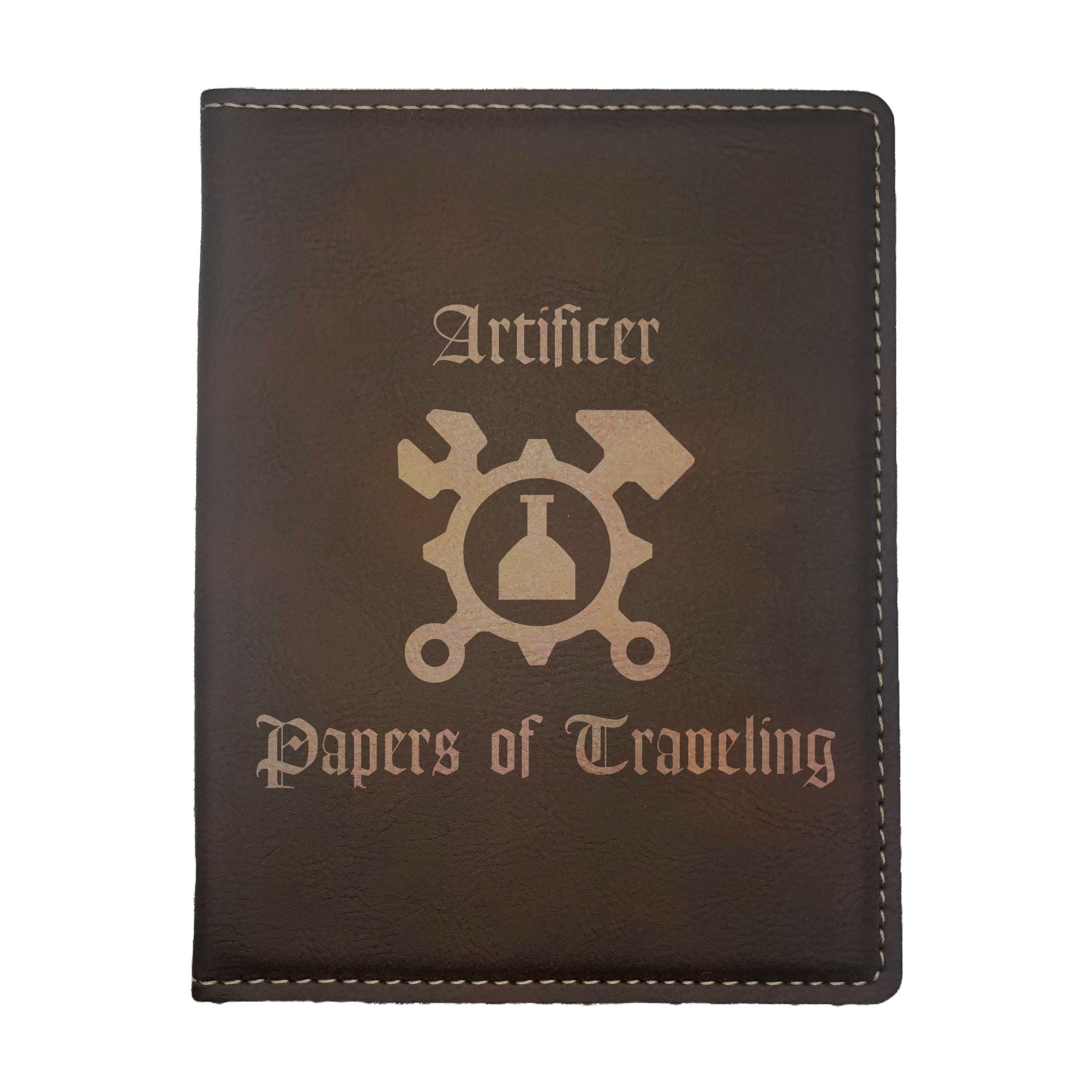 Artificer Papers of Traveling Engraved Leatherette Passport Holder, Dungeons Dragons DND Gift