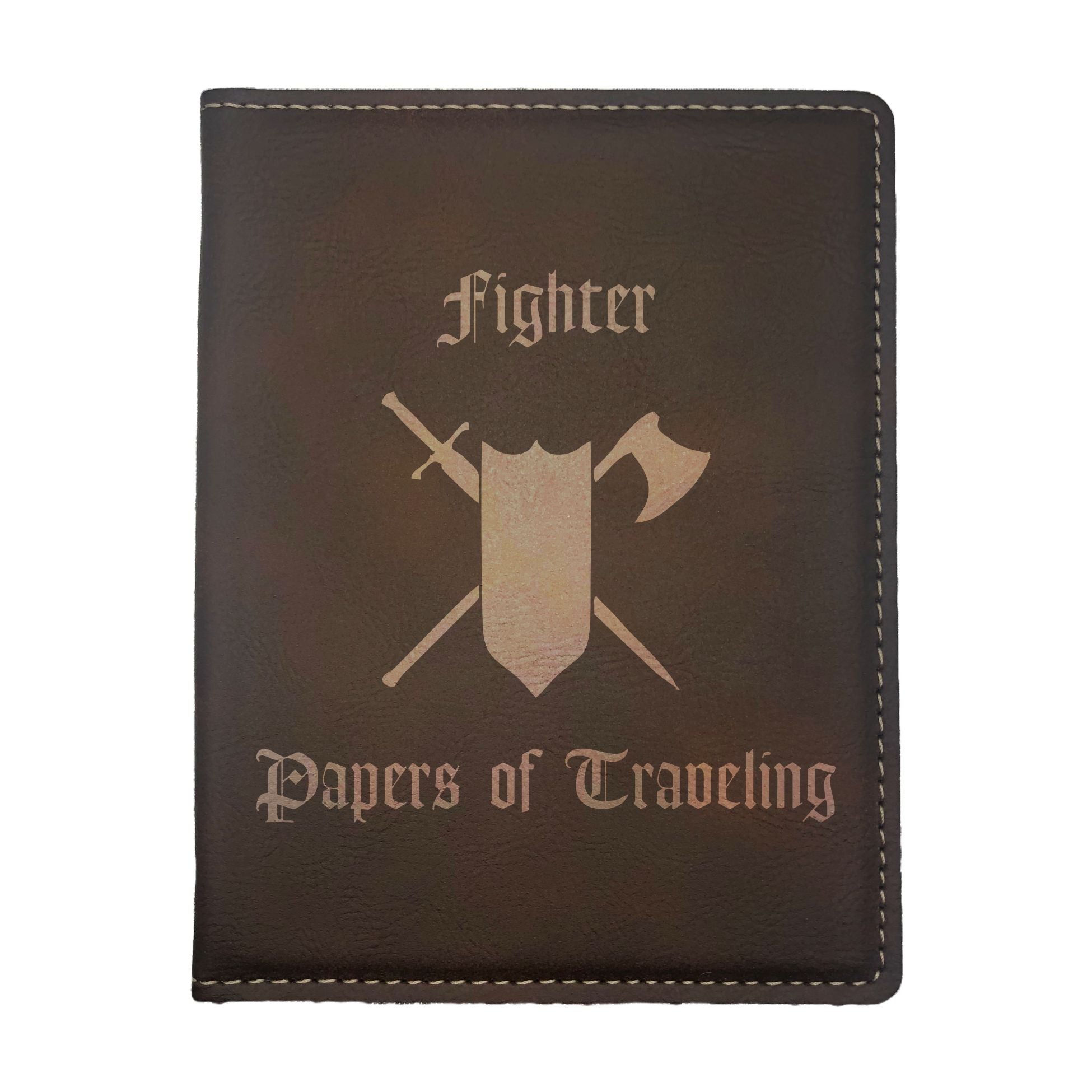 Fighter Papers of Traveling Engraved Leatherette Passport Holder, Dungeons Dragons DND Gift