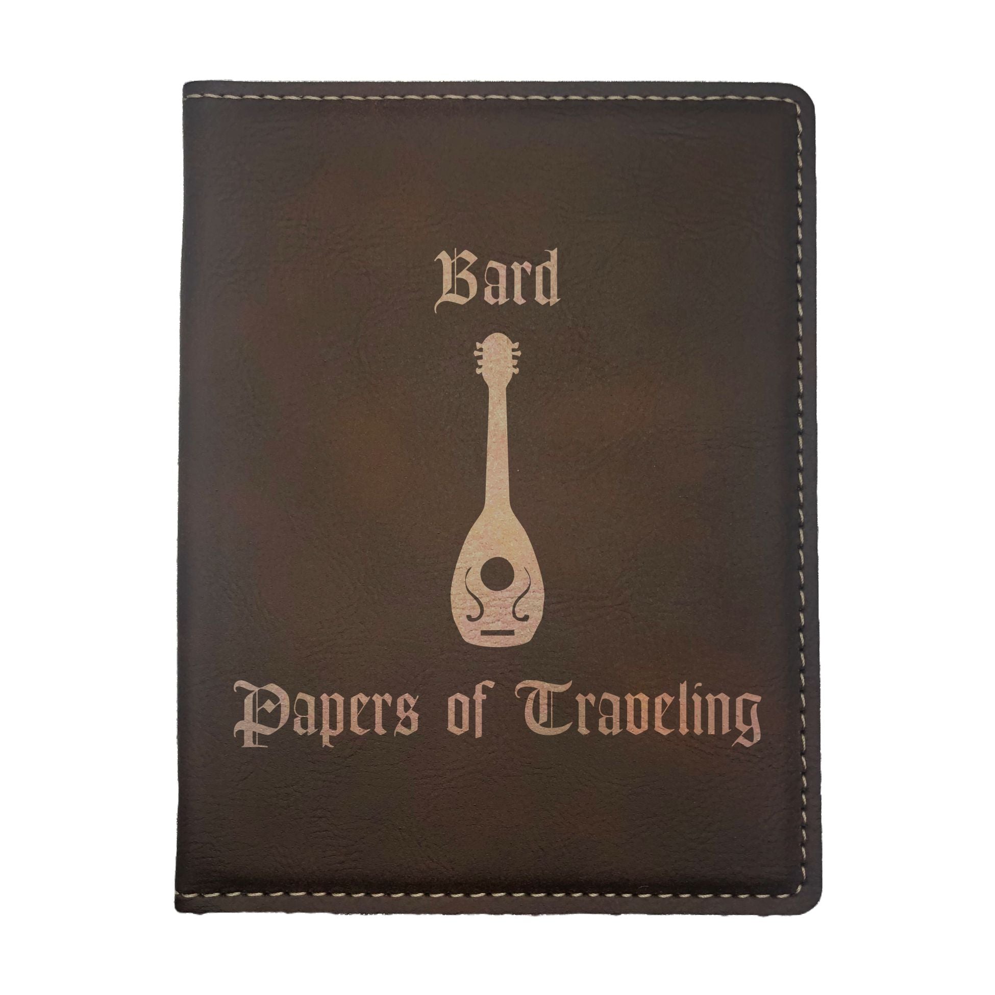 Bard Papers of Traveling Engraved Leatherette Passport Holder, Dungeons Dragons DND Gift