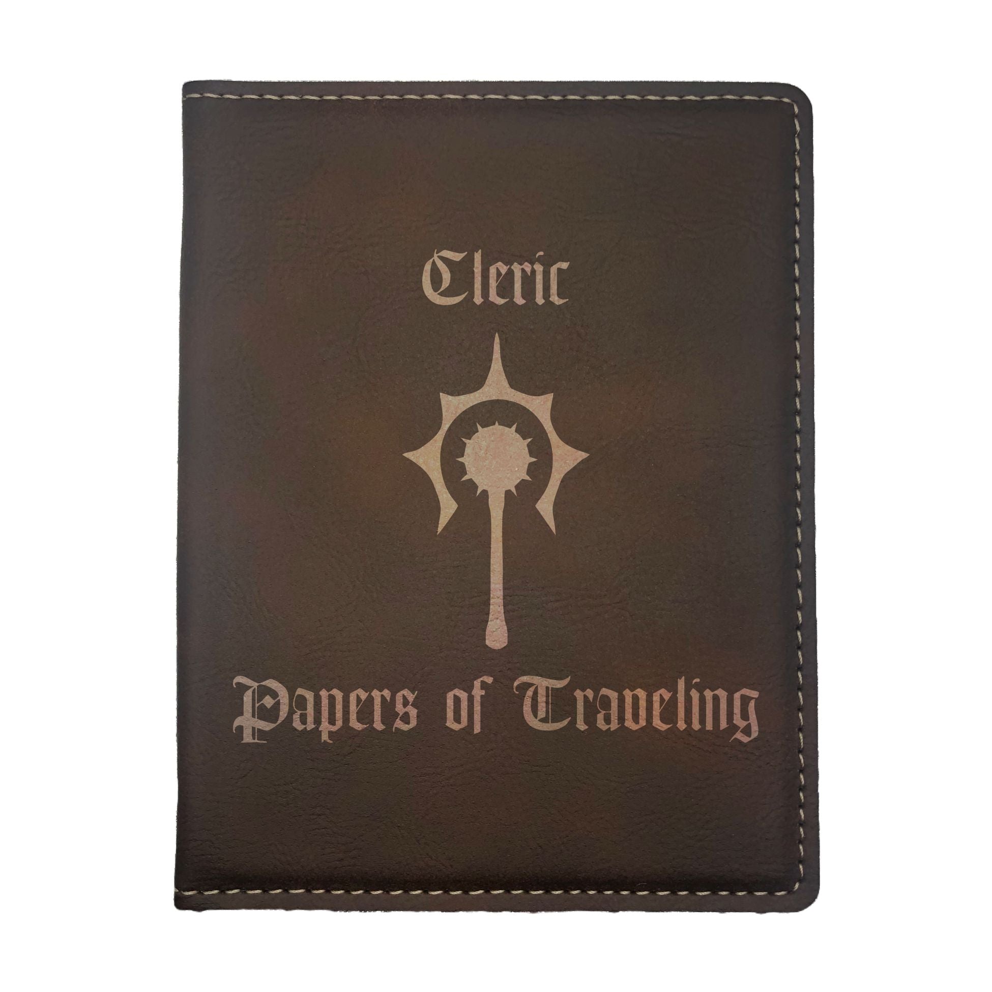 Cleric Papers of Traveling Engraved Leatherette Passport Holder, Dungeons Dragons DND Gift