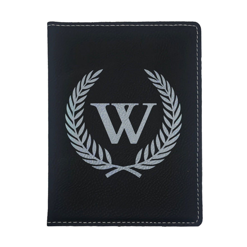 Personalized Engraved Leatherette Passport Holder, Floral Wreath with Initial