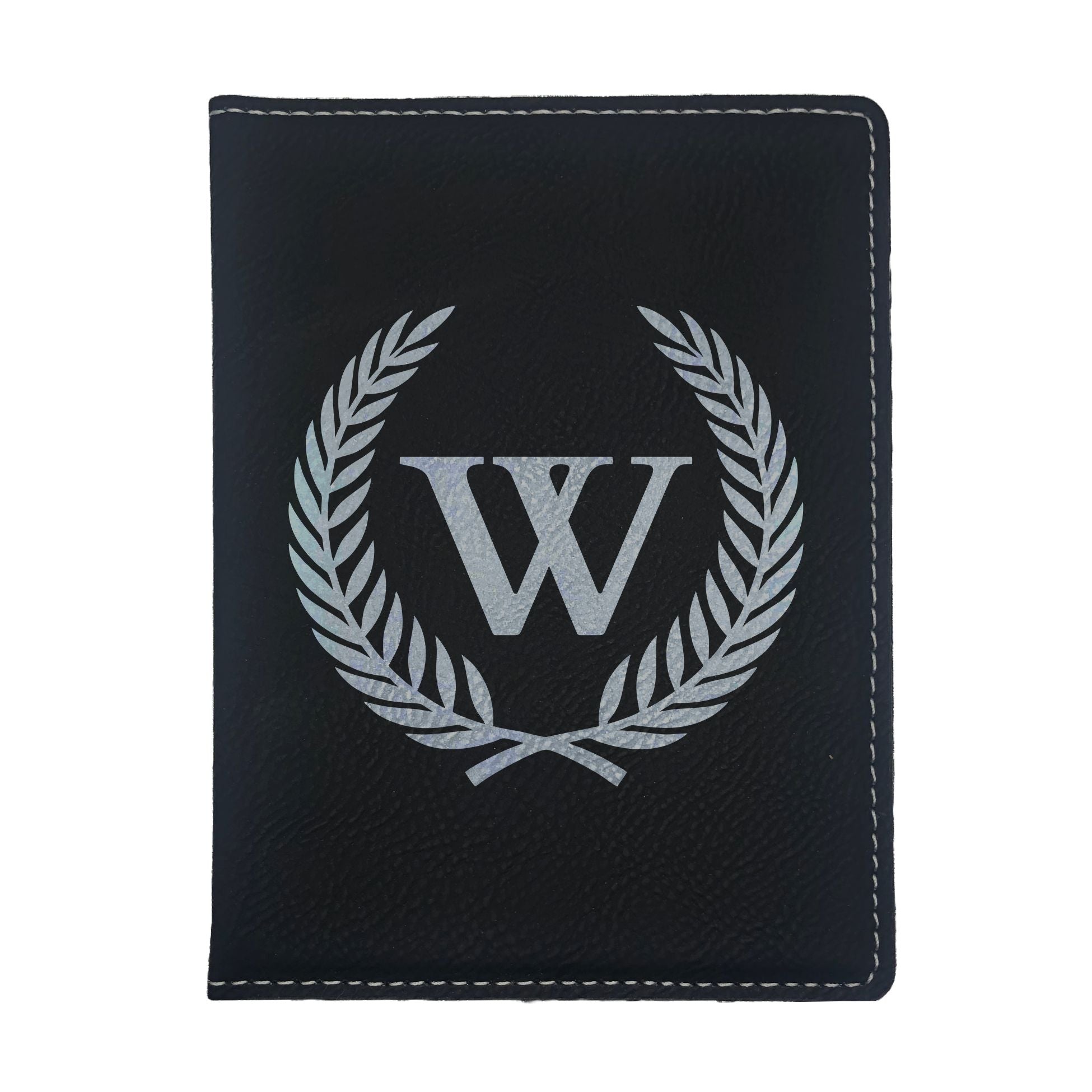 Personalized Engraved Leatherette Passport Holder, Floral Wreath with Initial