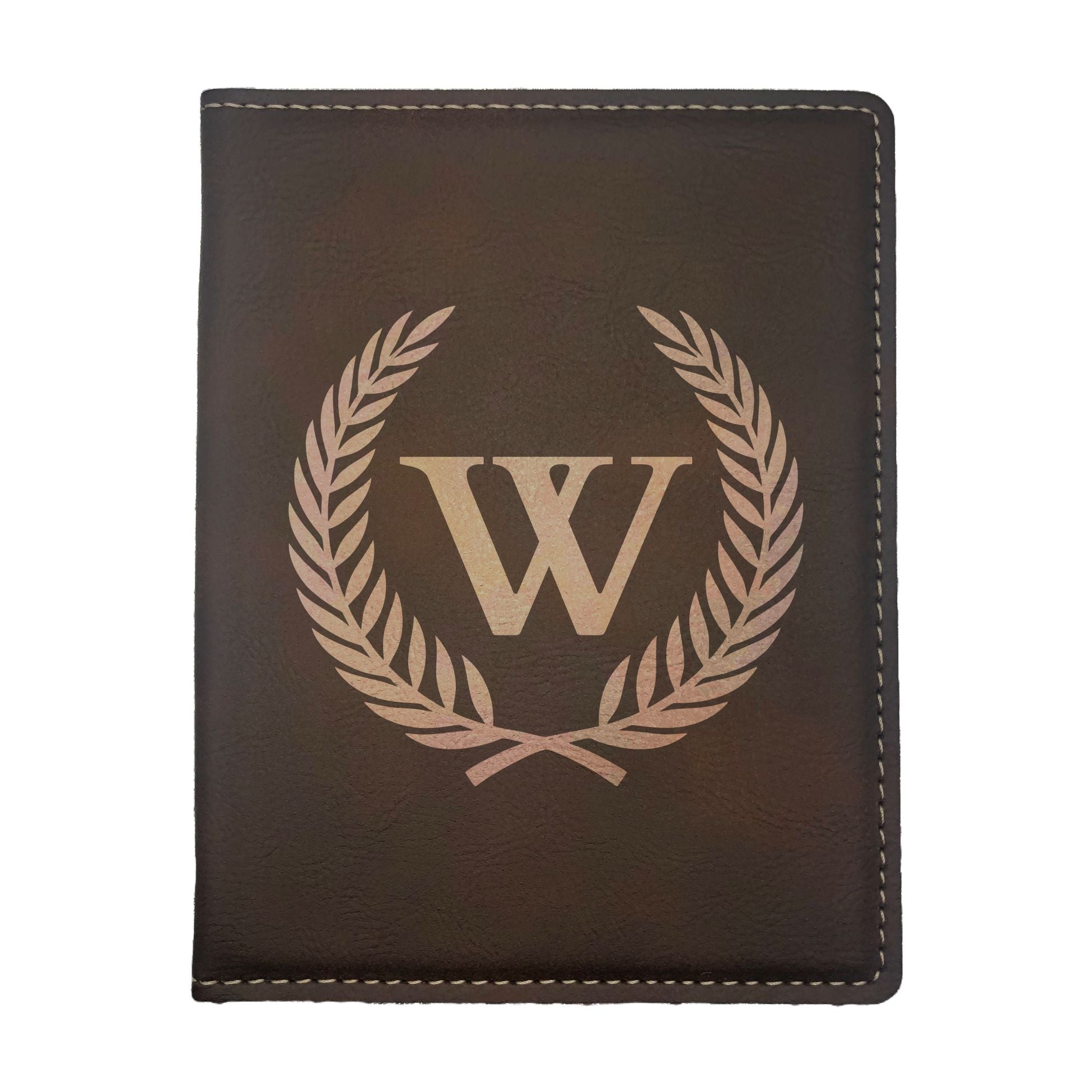 Personalized Engraved Leatherette Passport Holder, Floral Wreath with Initial
