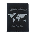 Personalized Engraved Leatherette Passport Holder, Adventure Awaits World Map with Custom Text