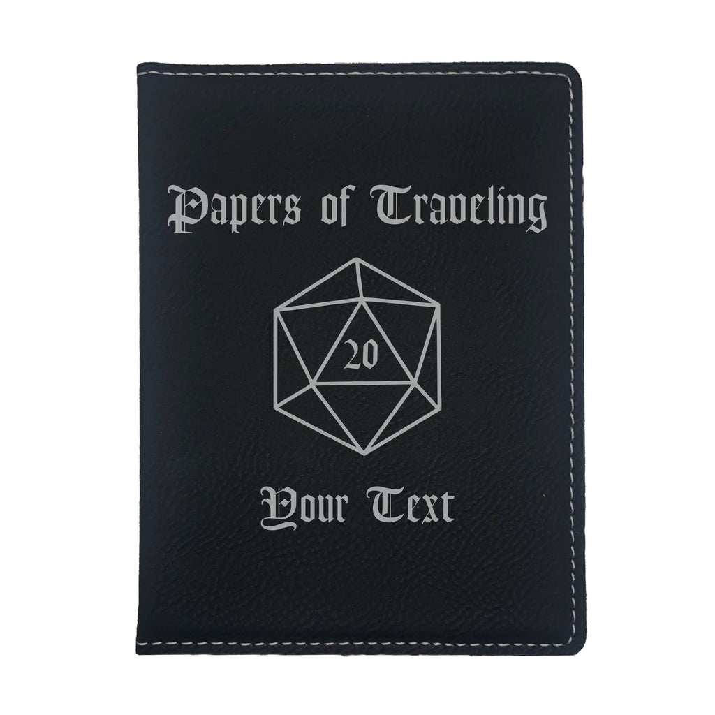Personalized Papers of Traveling D20 Engraved Leatherette Passport Holder, DND Gifts Dungeons Dragons
