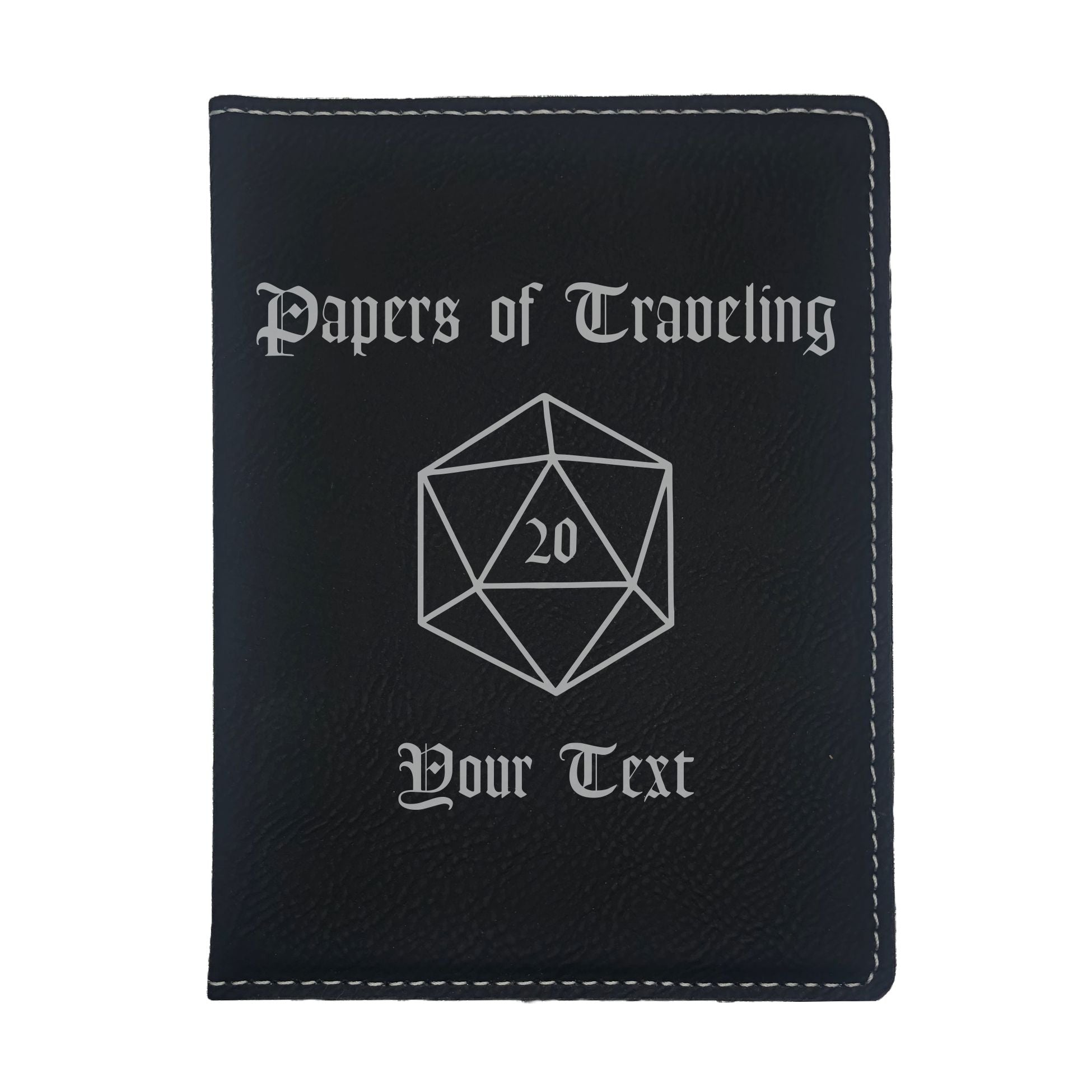 Personalized Papers of Traveling D20 Engraved Leatherette Passport Holder, DND Gifts Dungeons Dragons