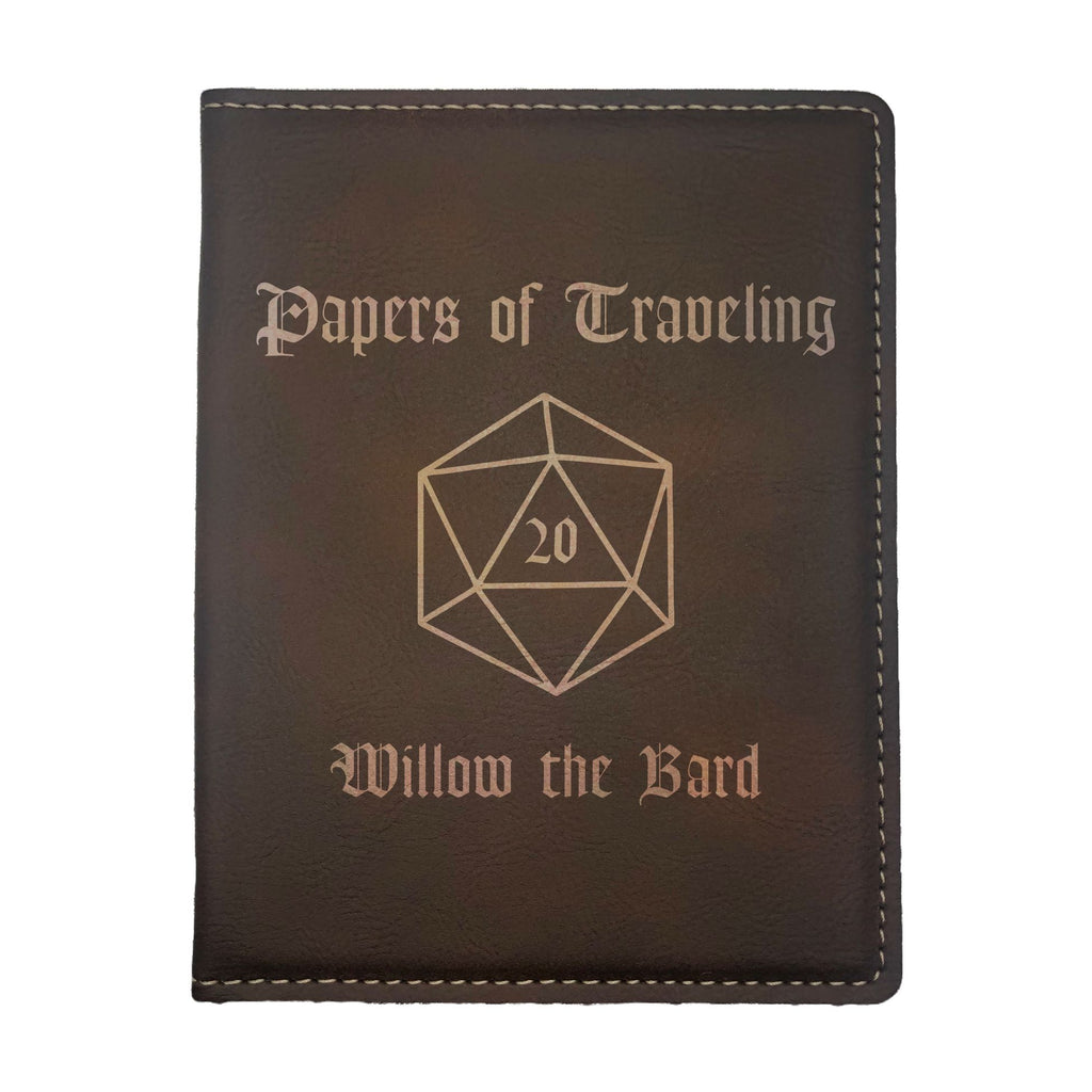 Personalized Papers of Traveling D20 Engraved Leatherette Passport Holder, DND Gifts Dungeons Dragons
