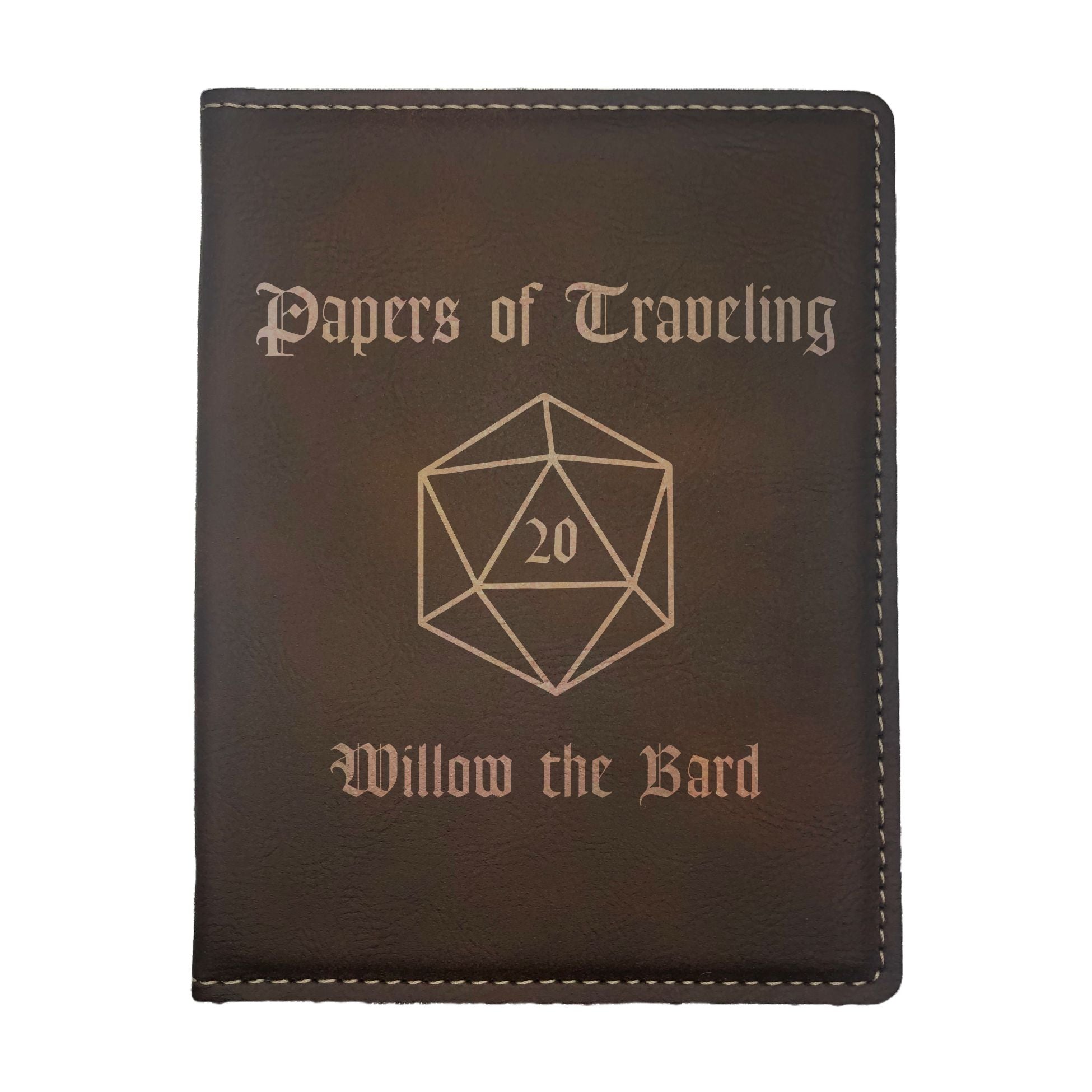 Personalized Papers of Traveling D20 Engraved Leatherette Passport Holder, DND Gifts Dungeons Dragons