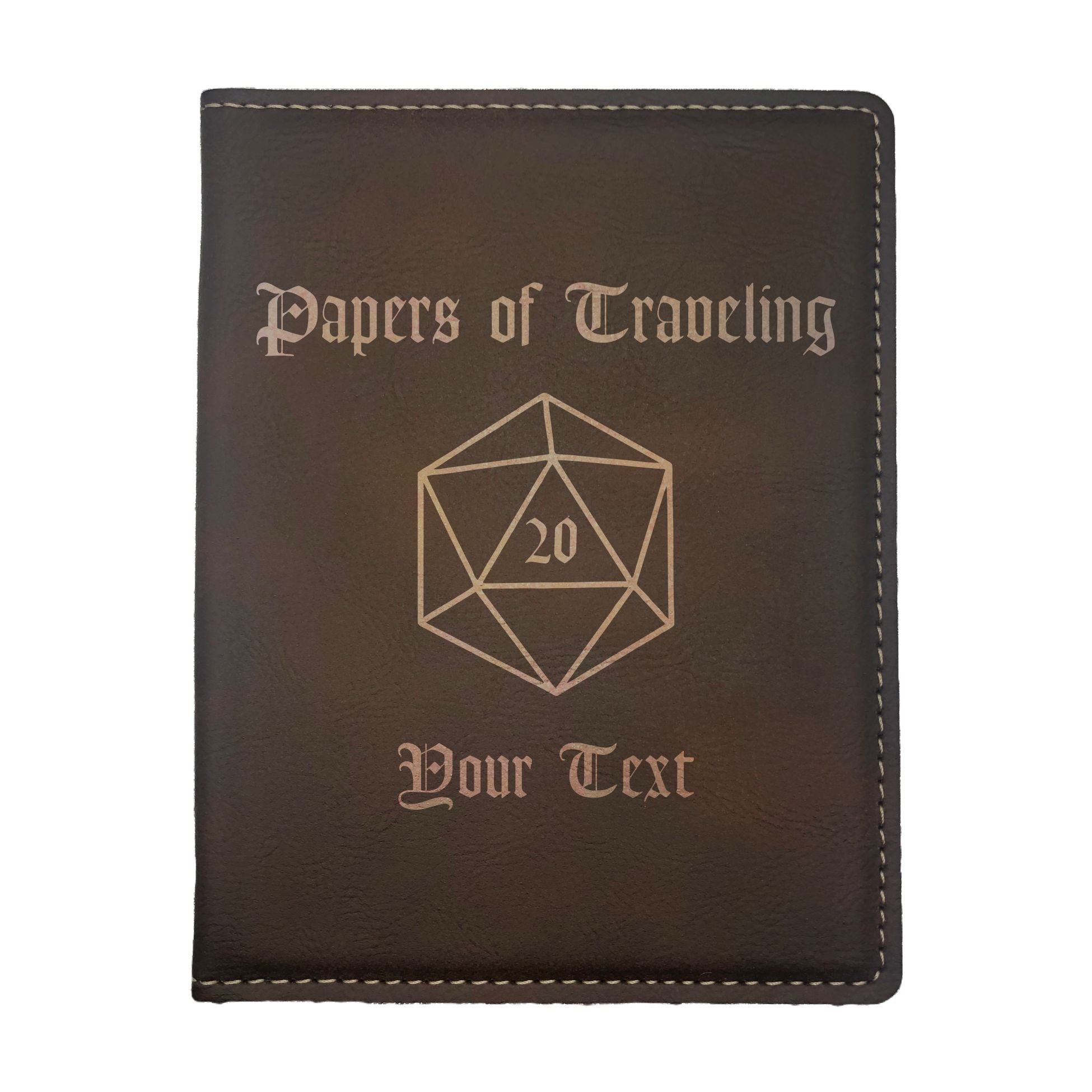 Personalized Papers of Traveling D20 Engraved Leatherette Passport Holder, DND Gifts Dungeons Dragons