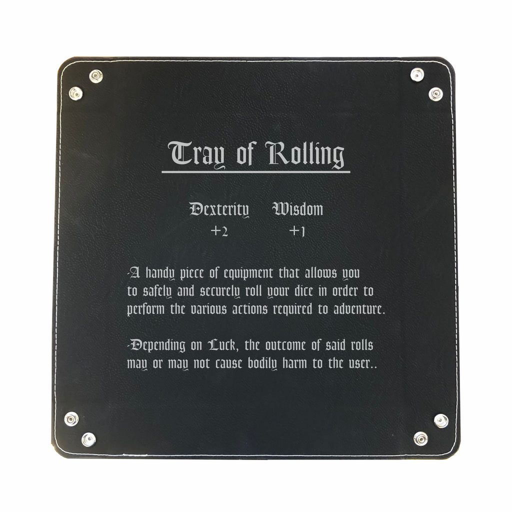 DND Dice Tray, Tray of Rolling Funny Item Description Engraved Leatherette Snap Tray, DND Gifts Dungeons Dragons