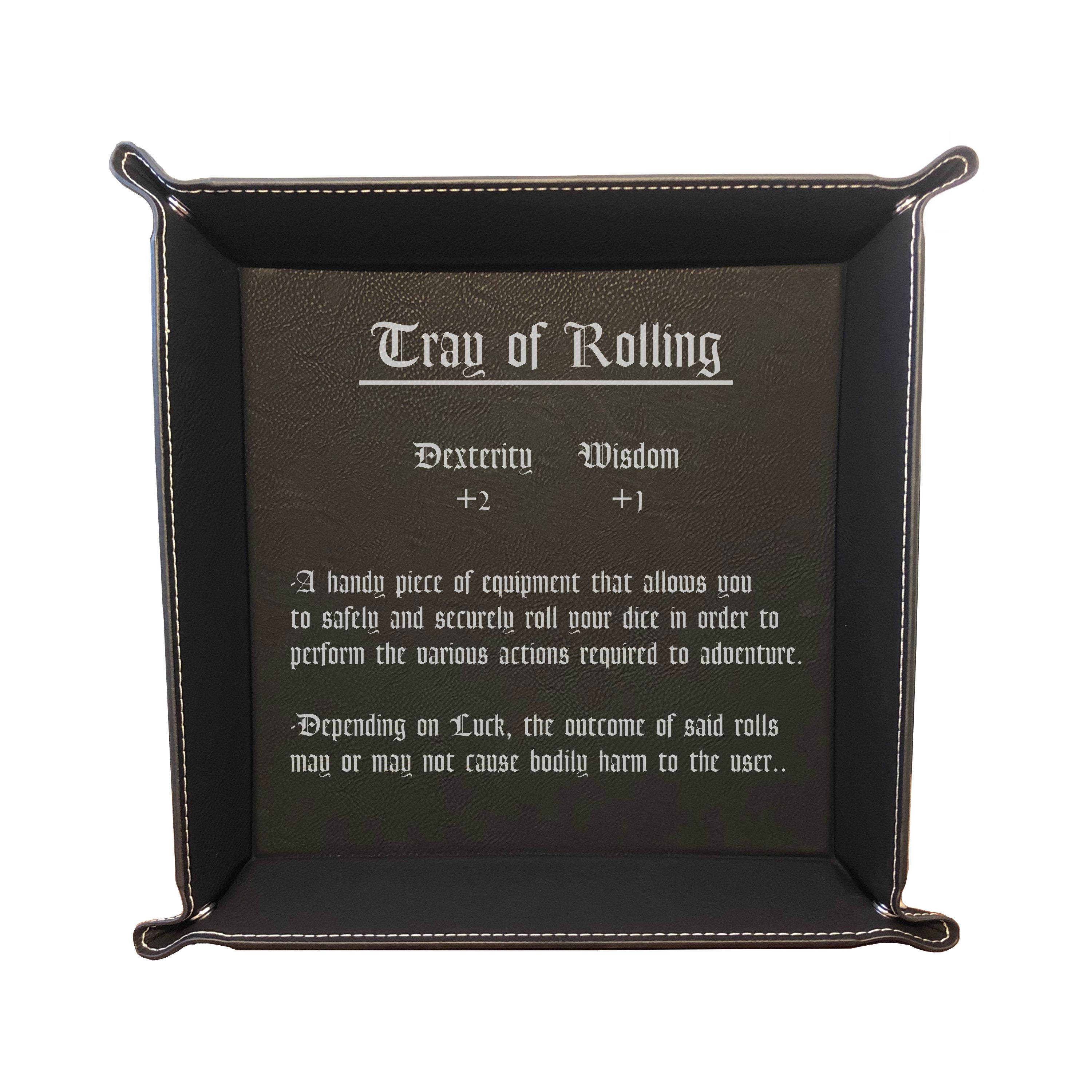 DND Dice Tray, Tray of Rolling Funny Item Description Engraved Leatherette Snap Tray, DND Gifts Dungeons Dragons