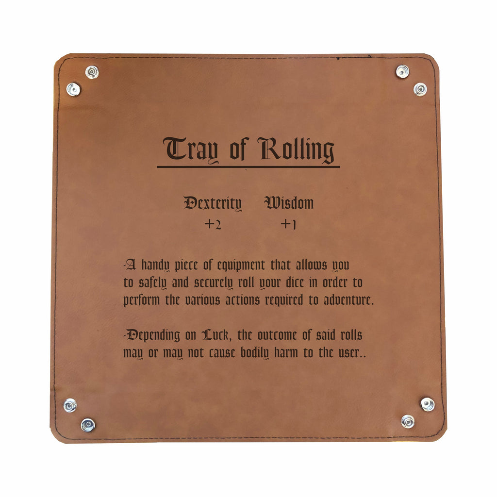 DND Dice Tray, Tray of Rolling Funny Item Description Engraved Leatherette Snap Tray, DND Gifts Dungeons Dragons