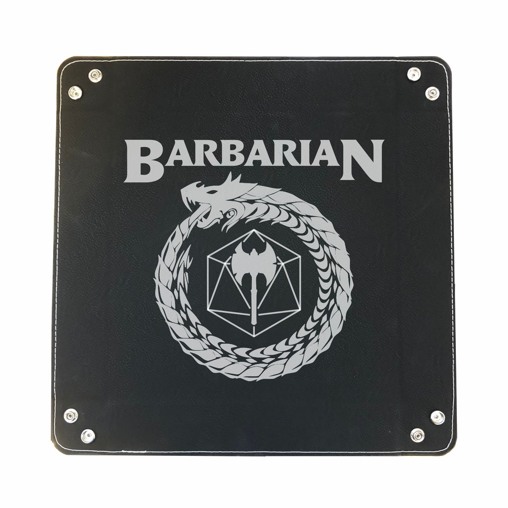 DND Dice Tray Barbarian Class Symbol with Dragon Engraved Leatherette Snap Tray, DND Gifts Dungeons Dragons