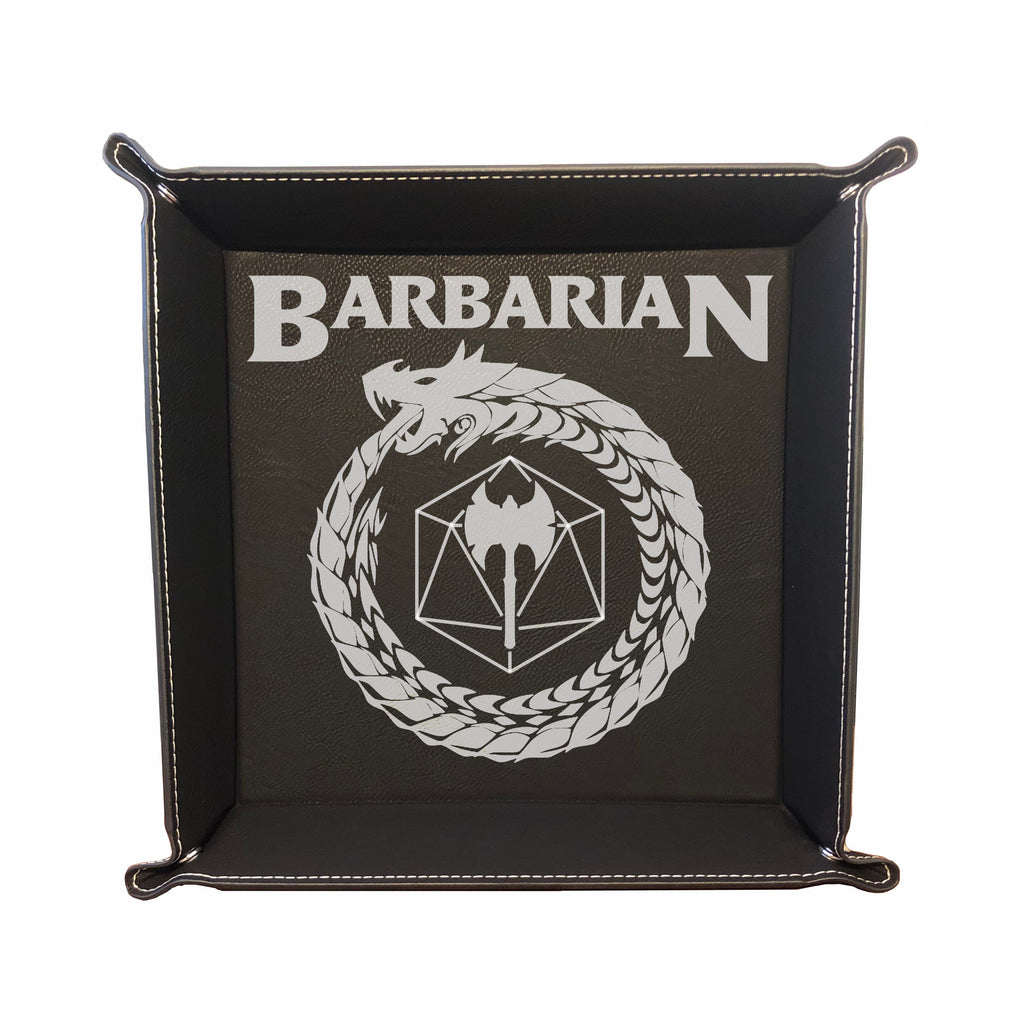 DND Dice Tray Barbarian Class Symbol with Dragon Engraved Leatherette Snap Tray, DND Gifts Dungeons Dragons