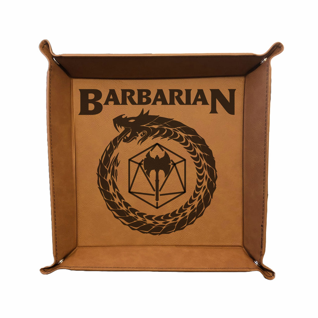 DND Dice Tray Barbarian Class Symbol with Dragon Engraved Leatherette Snap Tray, DND Gifts Dungeons Dragons