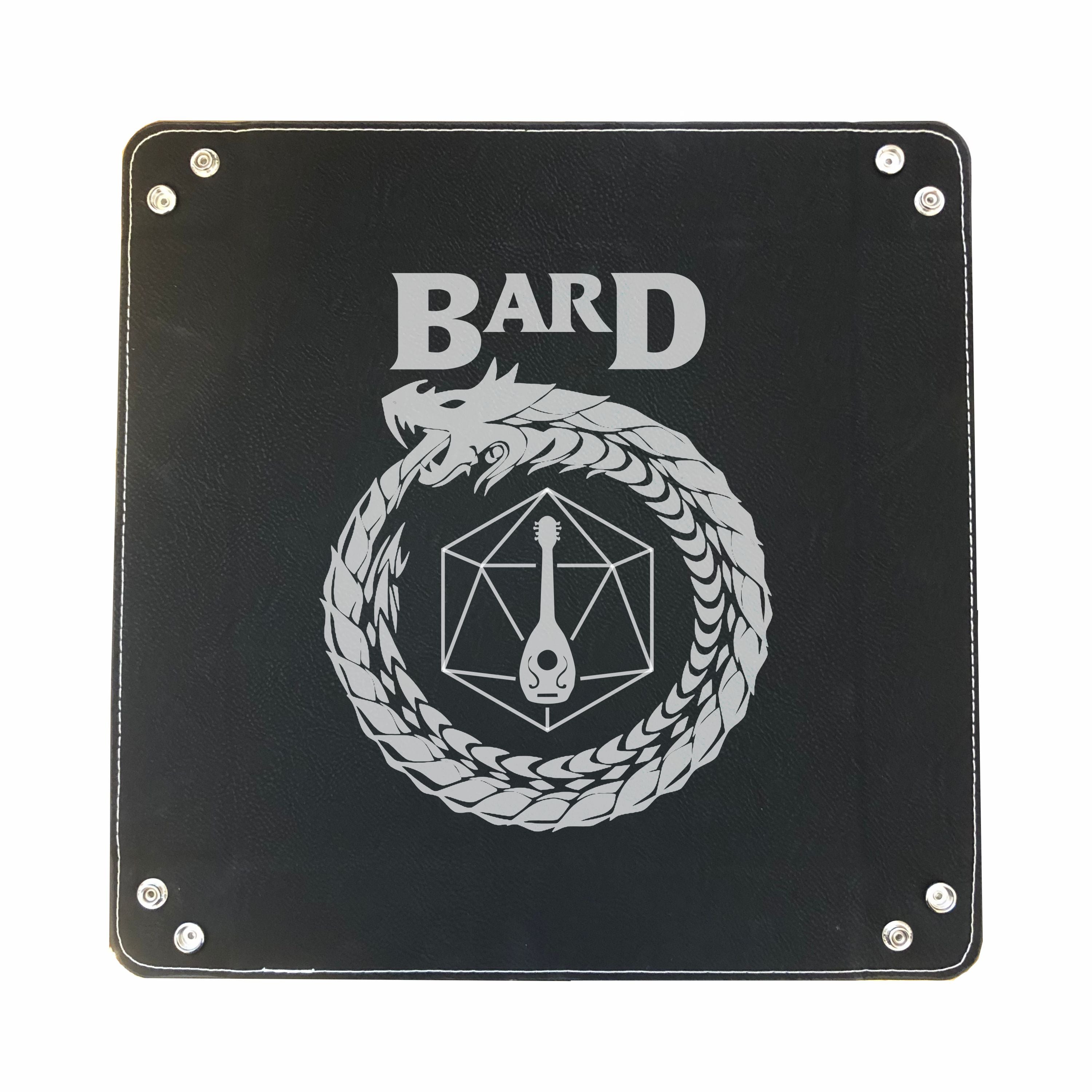 DND Dice Tray Bard Class Symbol with Dragon Engraved Leatherette Snap Tray, DND Gifts Dungeons Dragons