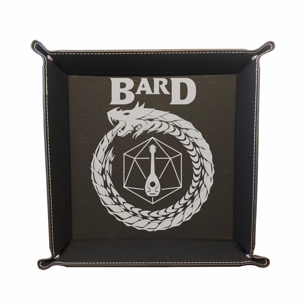 DND Dice Tray Bard Class Symbol with Dragon Engraved Leatherette Snap Tray, DND Gifts Dungeons Dragons