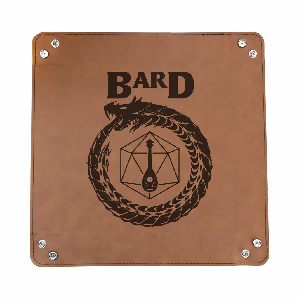DND Dice Tray Bard Class Symbol with Dragon Engraved Leatherette Snap Tray, DND Gifts Dungeons Dragons
