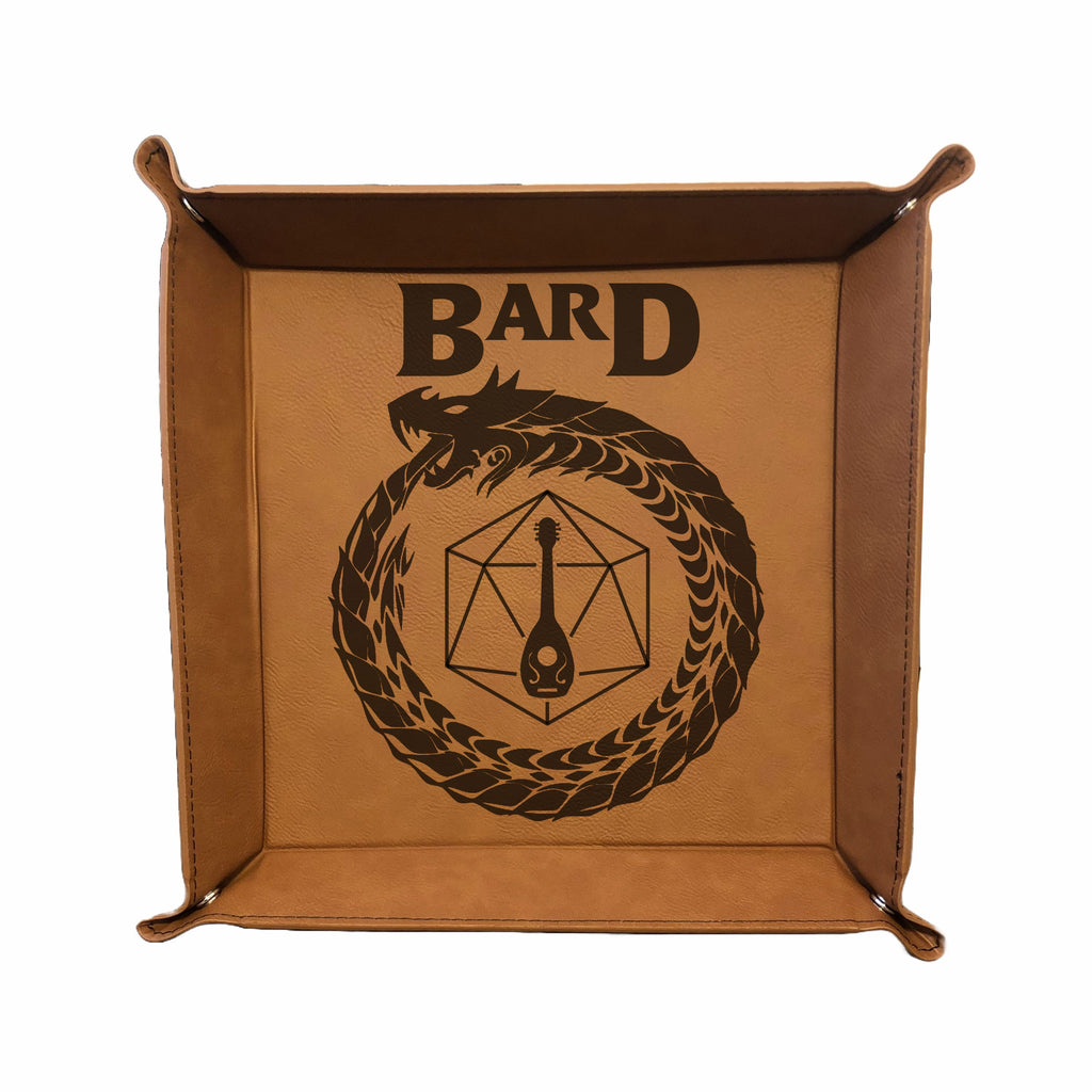 DND Dice Tray Bard Class Symbol with Dragon Engraved Leatherette Snap Tray, DND Gifts Dungeons Dragons
