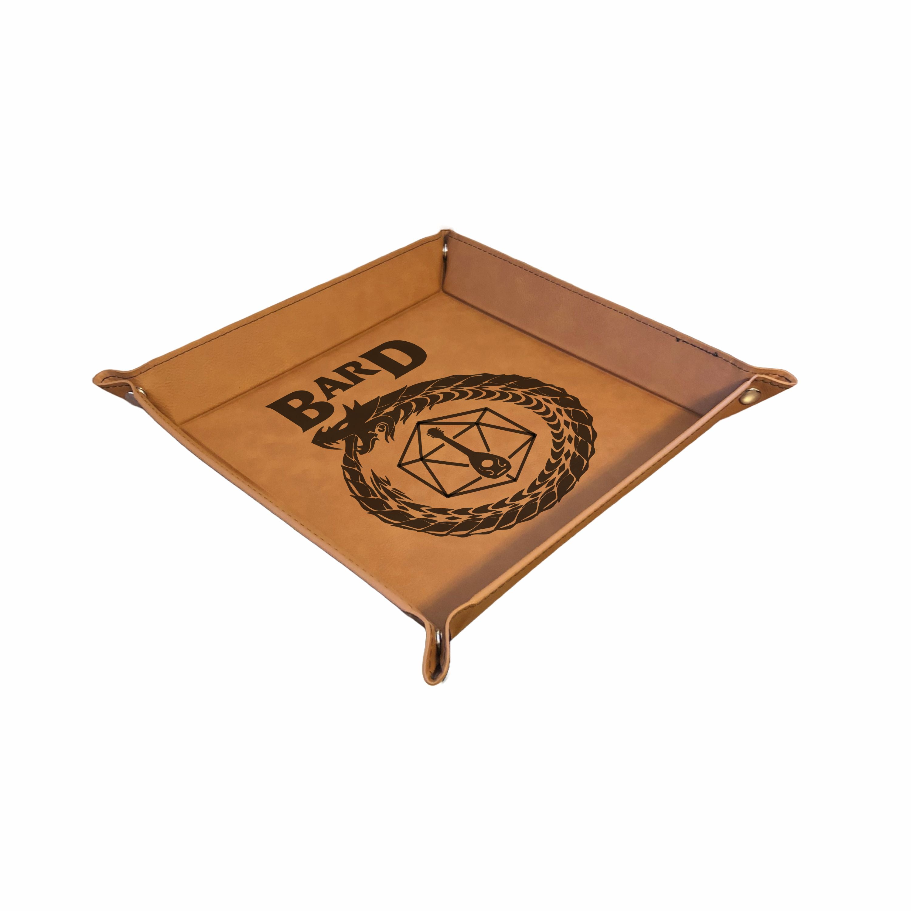 DND Dice Tray Bard Class Symbol with Dragon Engraved Leatherette Snap Tray, DND Gifts Dungeons Dragons