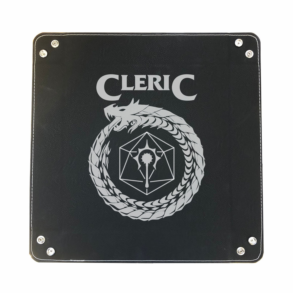 DND Dice Tray Cleric Class Symbol with Dragon Engraved Leatherette Snap Tray, DND Gifts Dungeons Dragons