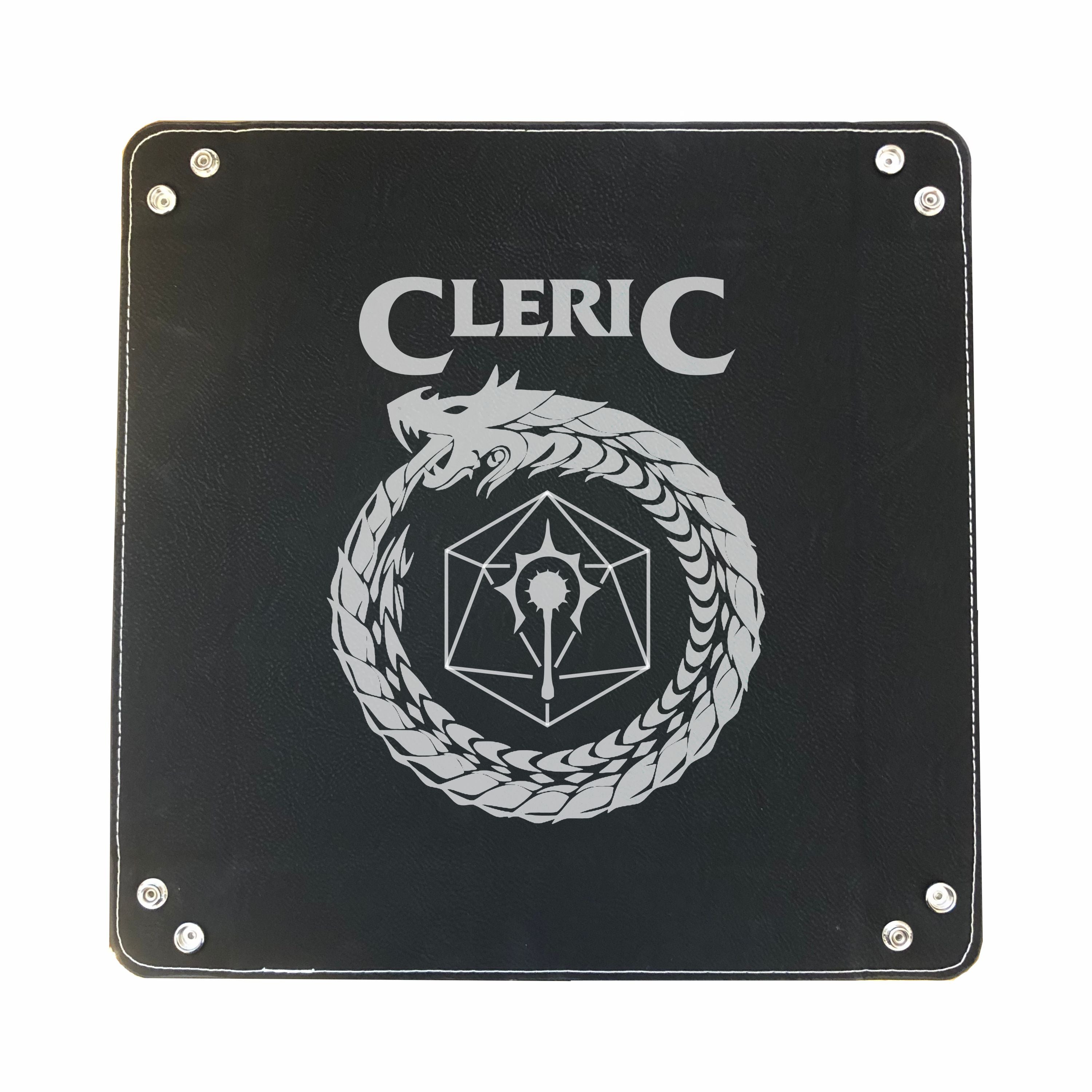 DND Dice Tray Cleric Class Symbol with Dragon Engraved Leatherette Snap Tray, DND Gifts Dungeons Dragons