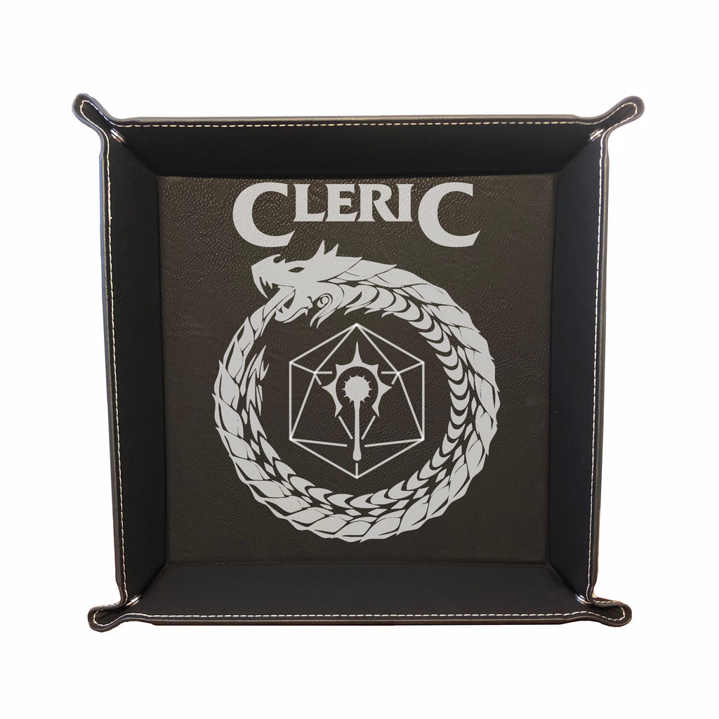 DND Dice Tray Cleric Class Symbol with Dragon Engraved Leatherette Snap Tray, DND Gifts Dungeons Dragons
