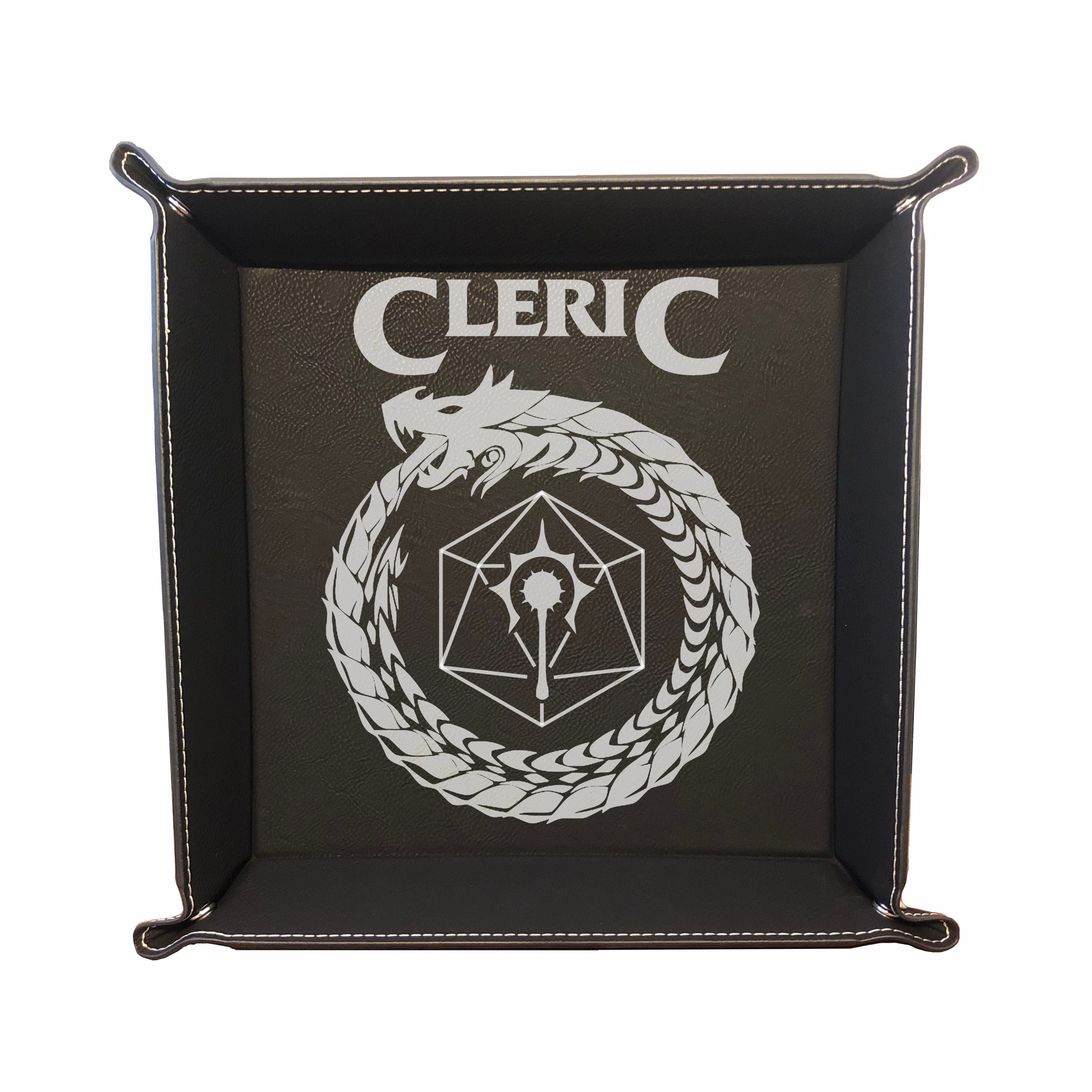 DND Dice Tray Cleric Class Symbol with Dragon Engraved Leatherette Snap Tray, DND Gifts Dungeons Dragons