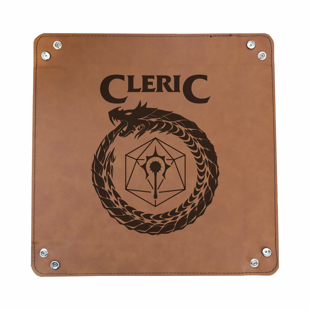 DND Dice Tray Cleric Class Symbol with Dragon Engraved Leatherette Snap Tray, DND Gifts Dungeons Dragons