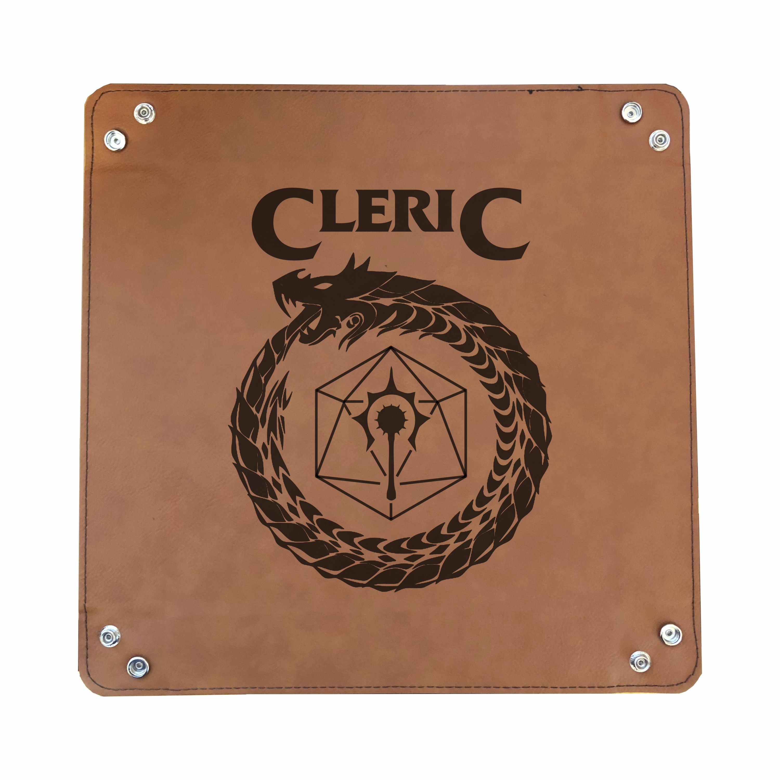DND Dice Tray Cleric Class Symbol with Dragon Engraved Leatherette Snap Tray, DND Gifts Dungeons Dragons