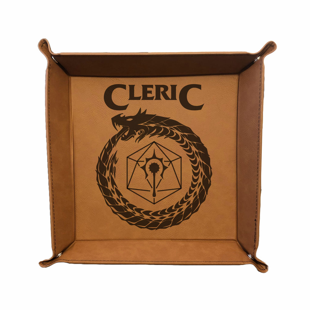DND Dice Tray Cleric Class Symbol with Dragon Engraved Leatherette Snap Tray, DND Gifts Dungeons Dragons