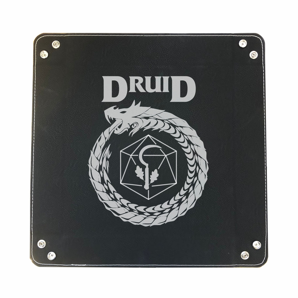 DND Dice Tray Druid Class Symbol with Dragon Engraved Leatherette Snap Tray, DND Gifts Dungeons Dragons