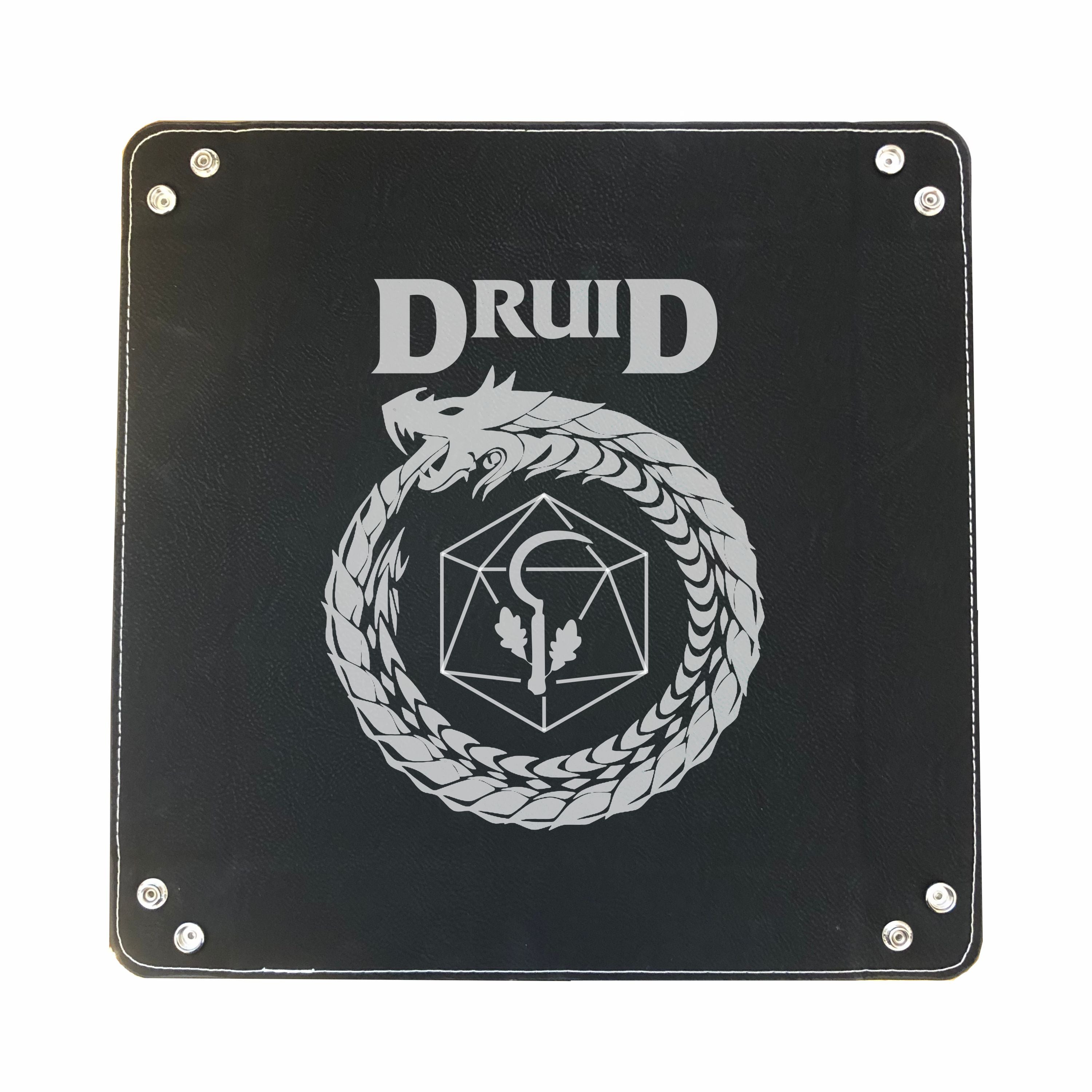 DND Dice Tray Druid Class Symbol with Dragon Engraved Leatherette Snap Tray, DND Gifts Dungeons Dragons