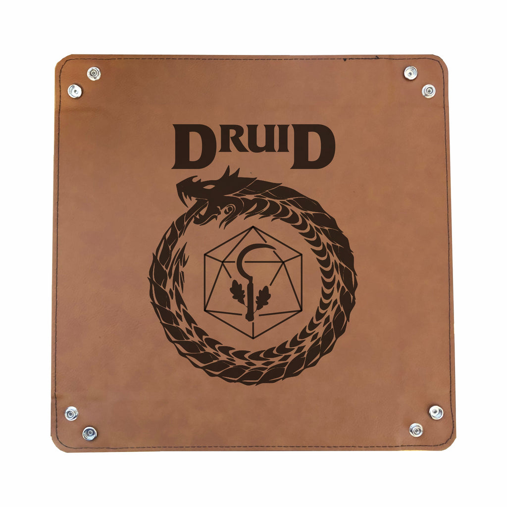 DND Dice Tray Druid Class Symbol with Dragon Engraved Leatherette Snap Tray, DND Gifts Dungeons Dragons