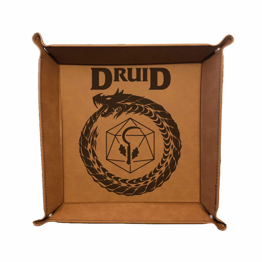 DND Dice Tray Druid Class Symbol with Dragon Engraved Leatherette Snap Tray, DND Gifts Dungeons Dragons