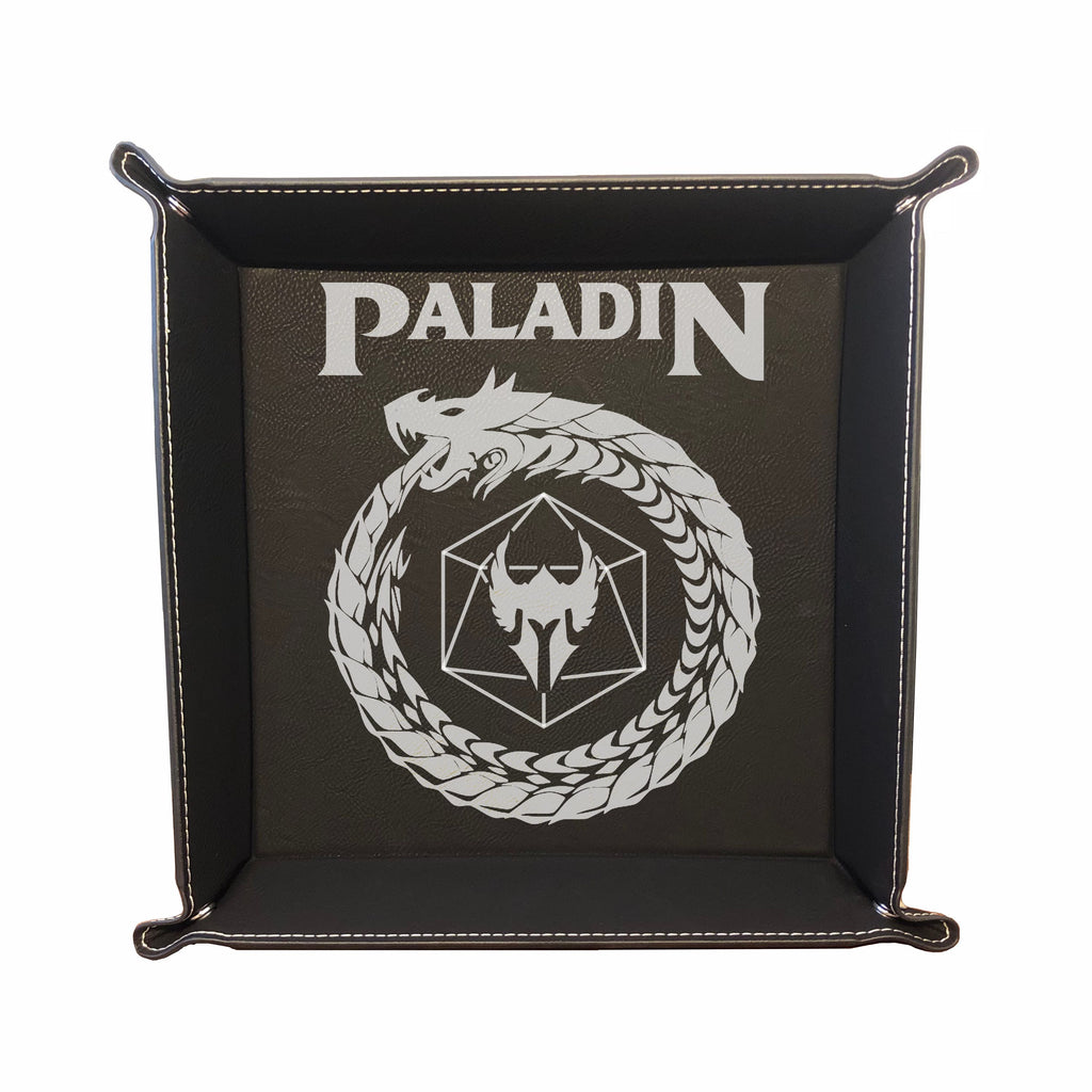 DND Dice Tray Paladin Class Symbol with Dragon Engraved Leatherette Snap Tray, DND Gifts Dungeons Dragons